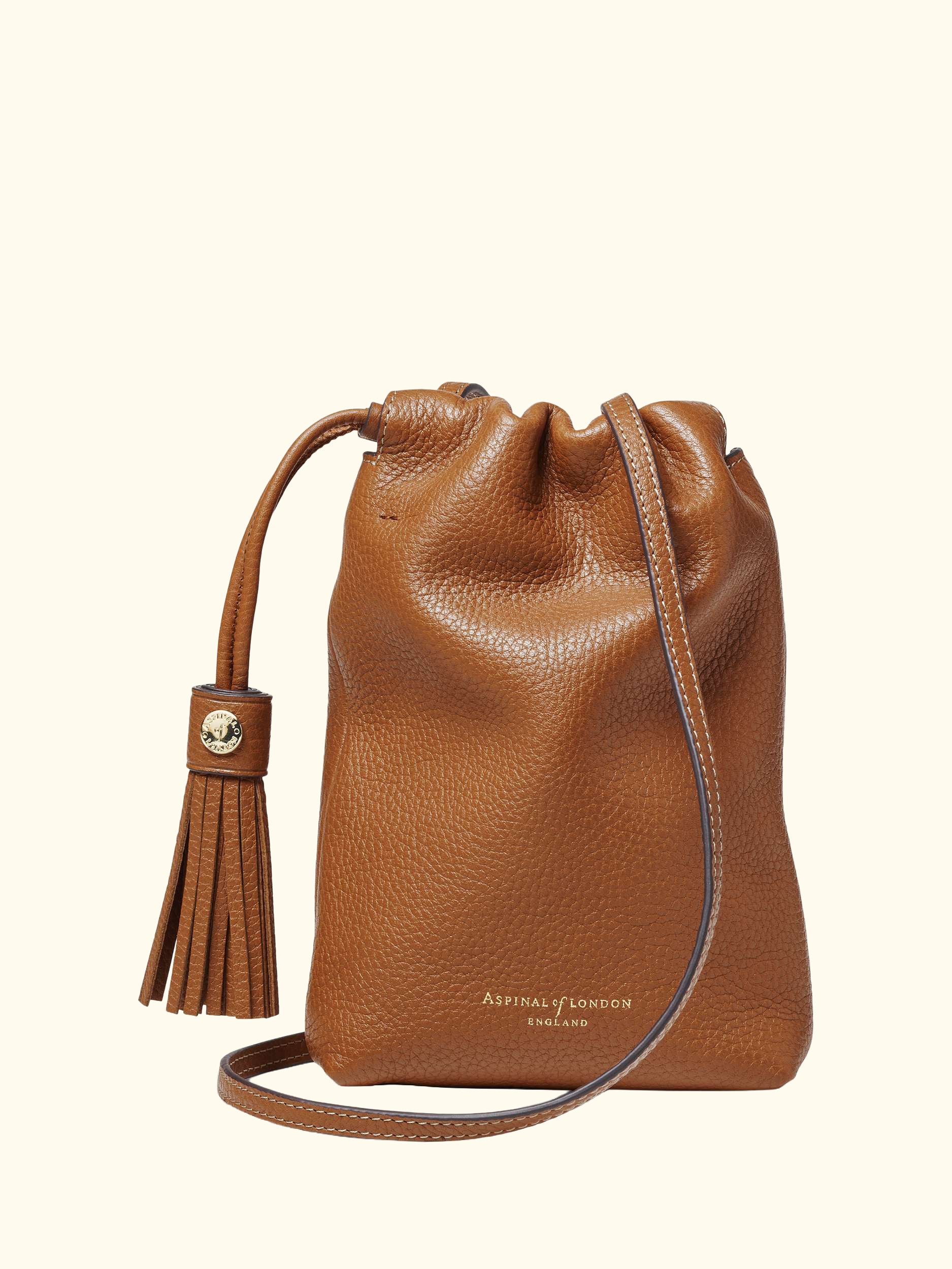 Hudson Small Grain Milled Pebble Leather Drawstring Crossbody Bag