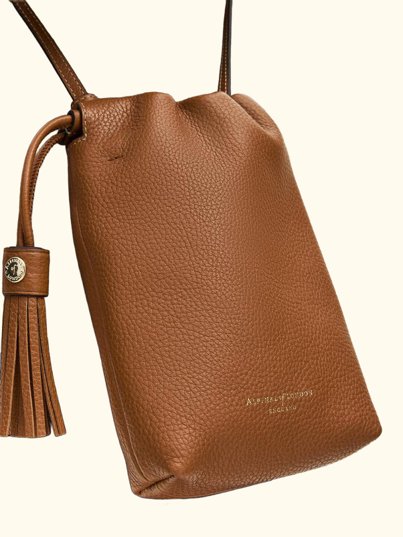 Hudson Small Grain Milled Pebble Leather Drawstring Crossbody Bag