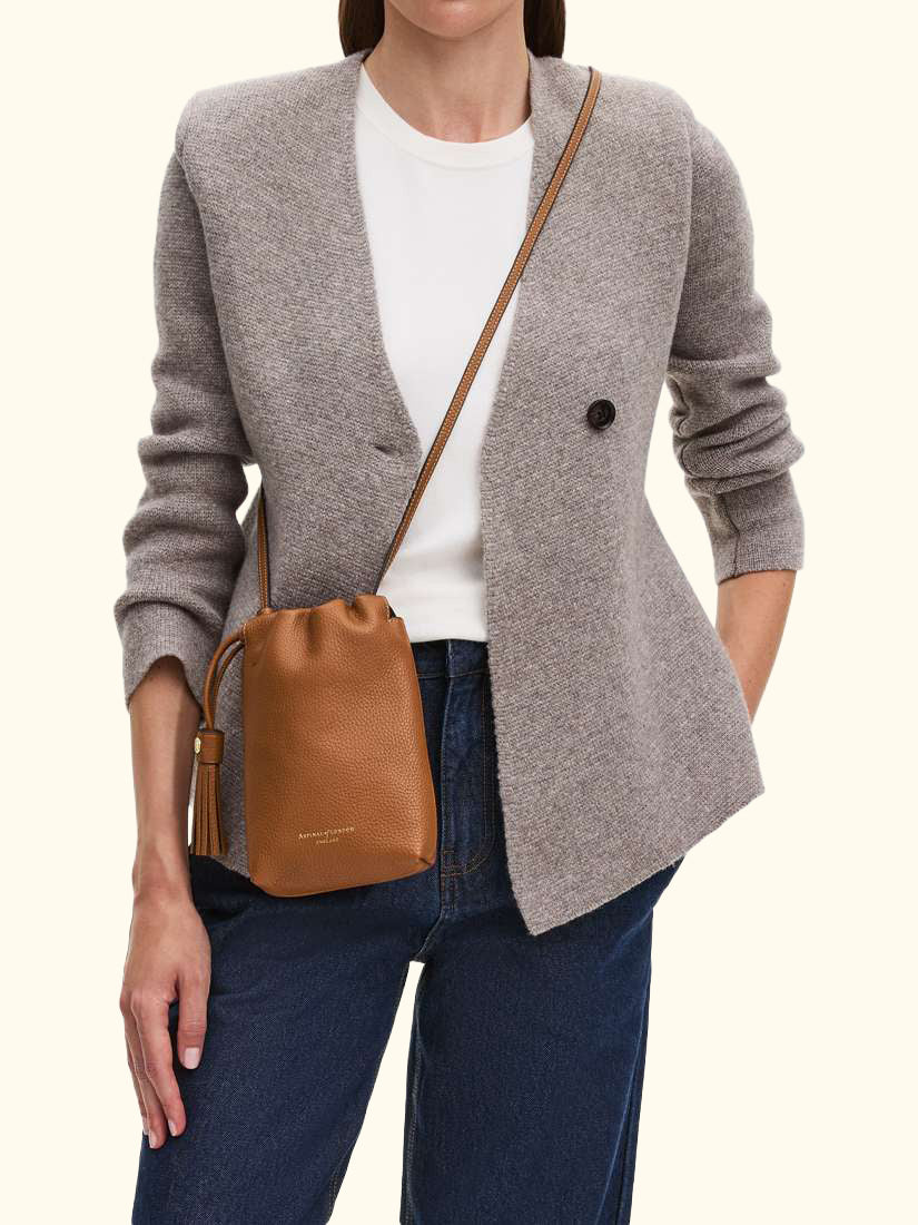 Hudson Small Grain Milled Pebble Leather Drawstring Crossbody Bag