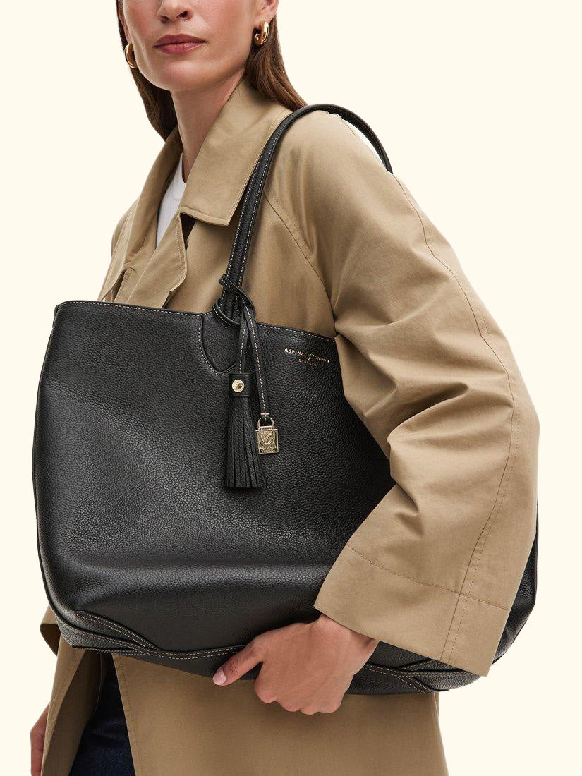 Hudson Small Grain Milled Pebble Leather Oversized Tote Bag