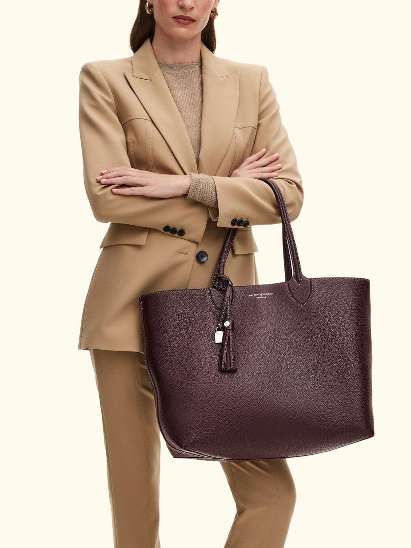 Hudson Small Grain Milled Pebble Leather Oversized Tote Bag