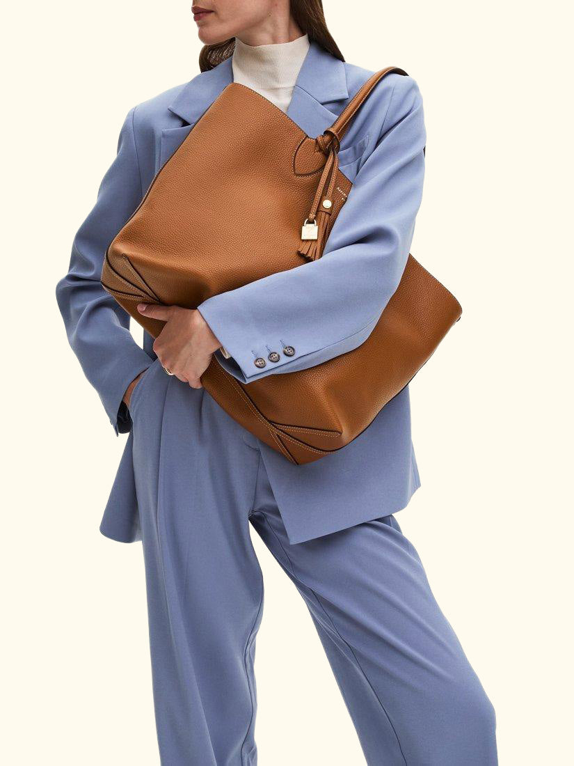 Hudson Small Grain Milled Pebble Leather Oversized Tote Bag