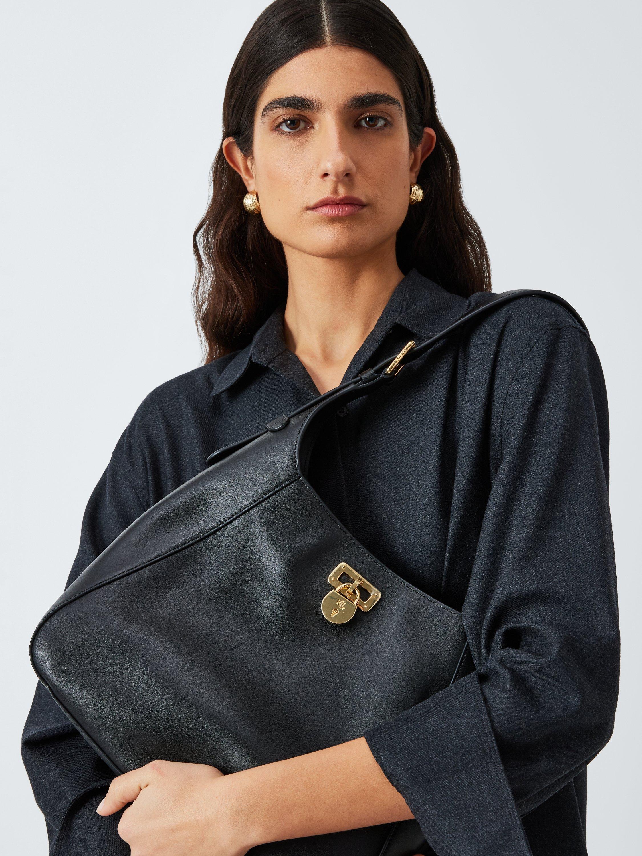 Lauren Ralph Lauren Tanner Leather Large Shoulder Bag, Black