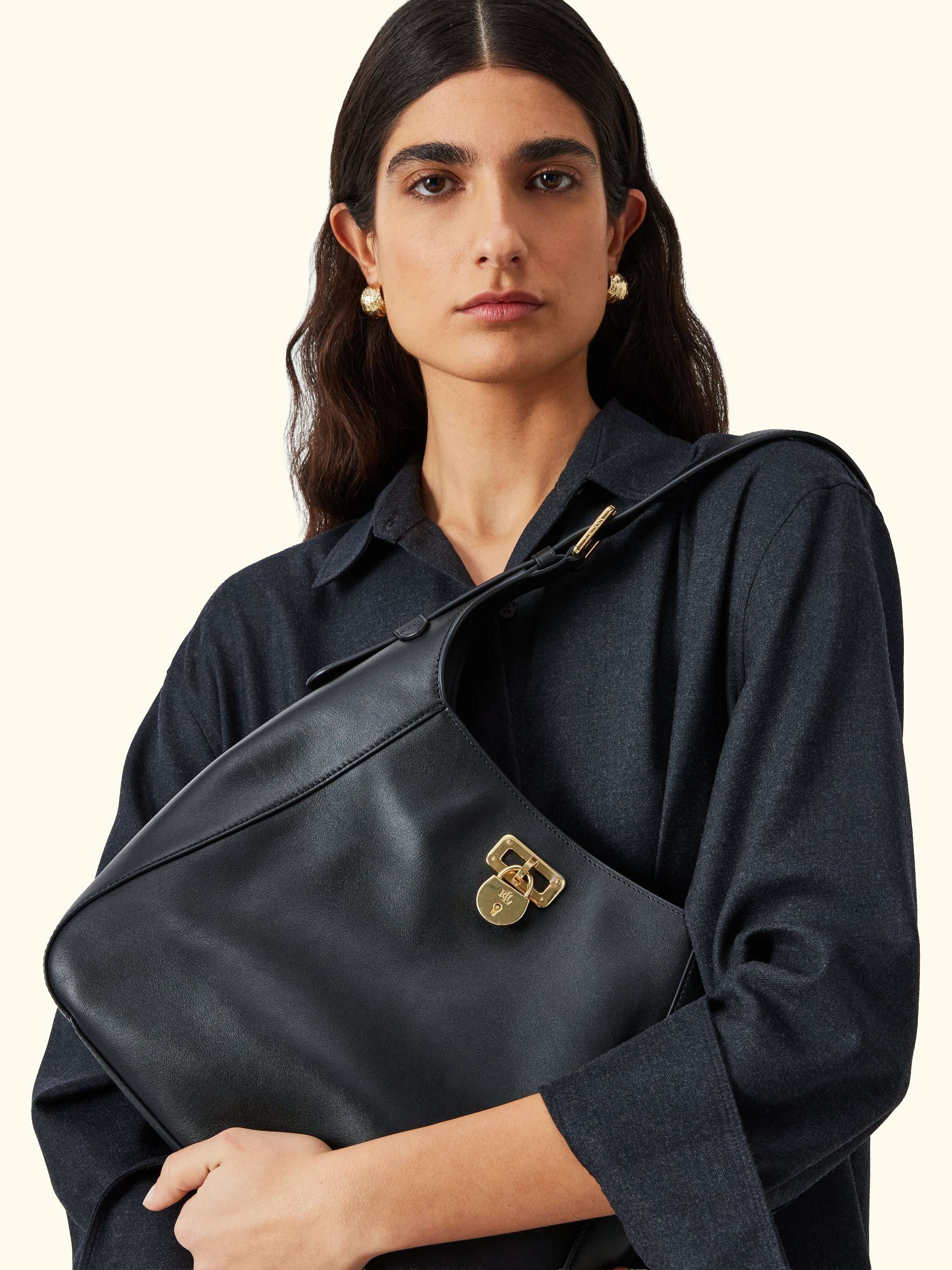 Lauren Ralph Lauren Tanner Leather Large Shoulder Bag, Black