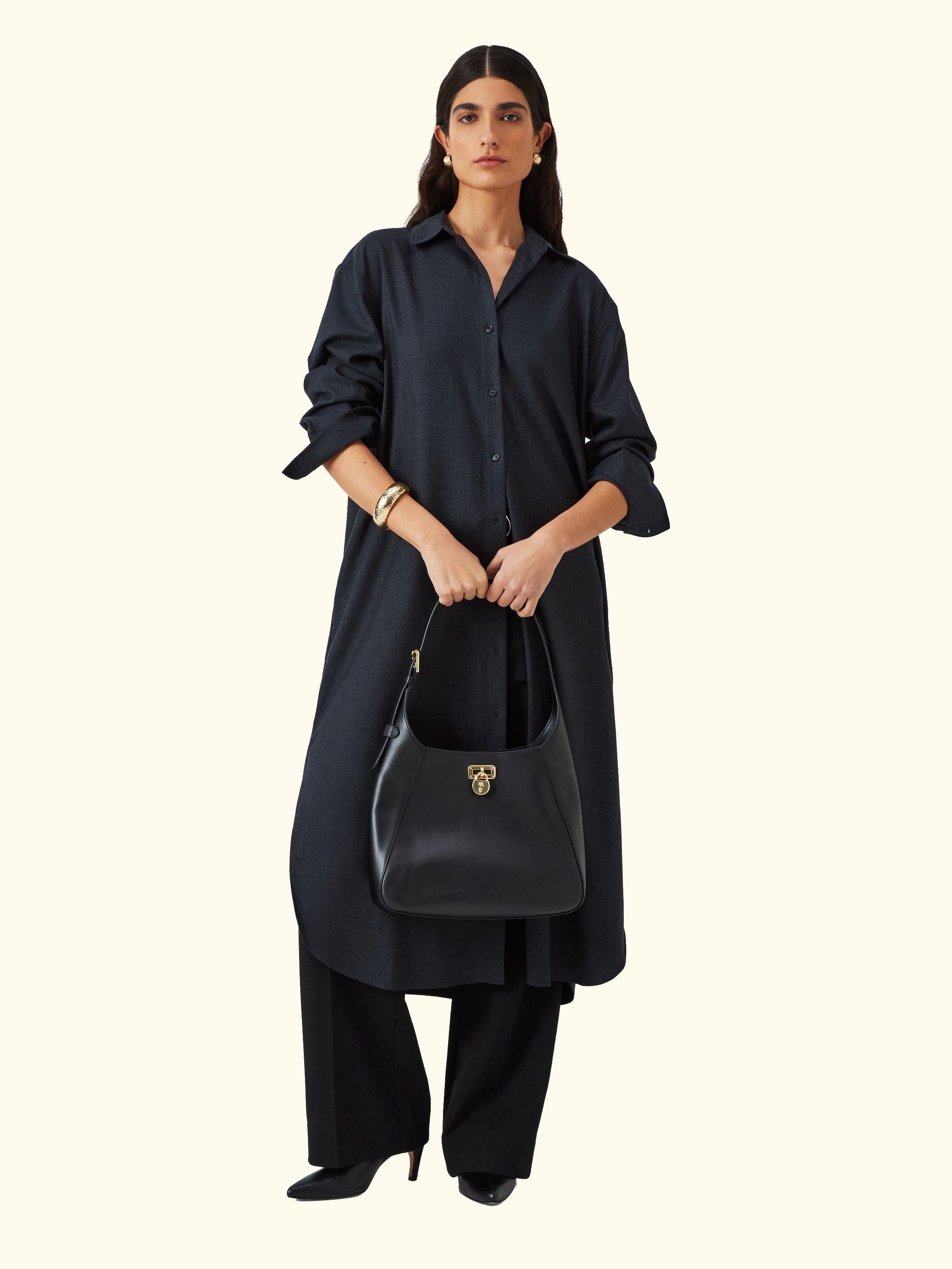 Lauren Ralph Lauren Tanner Leather Large Shoulder Bag, Black
