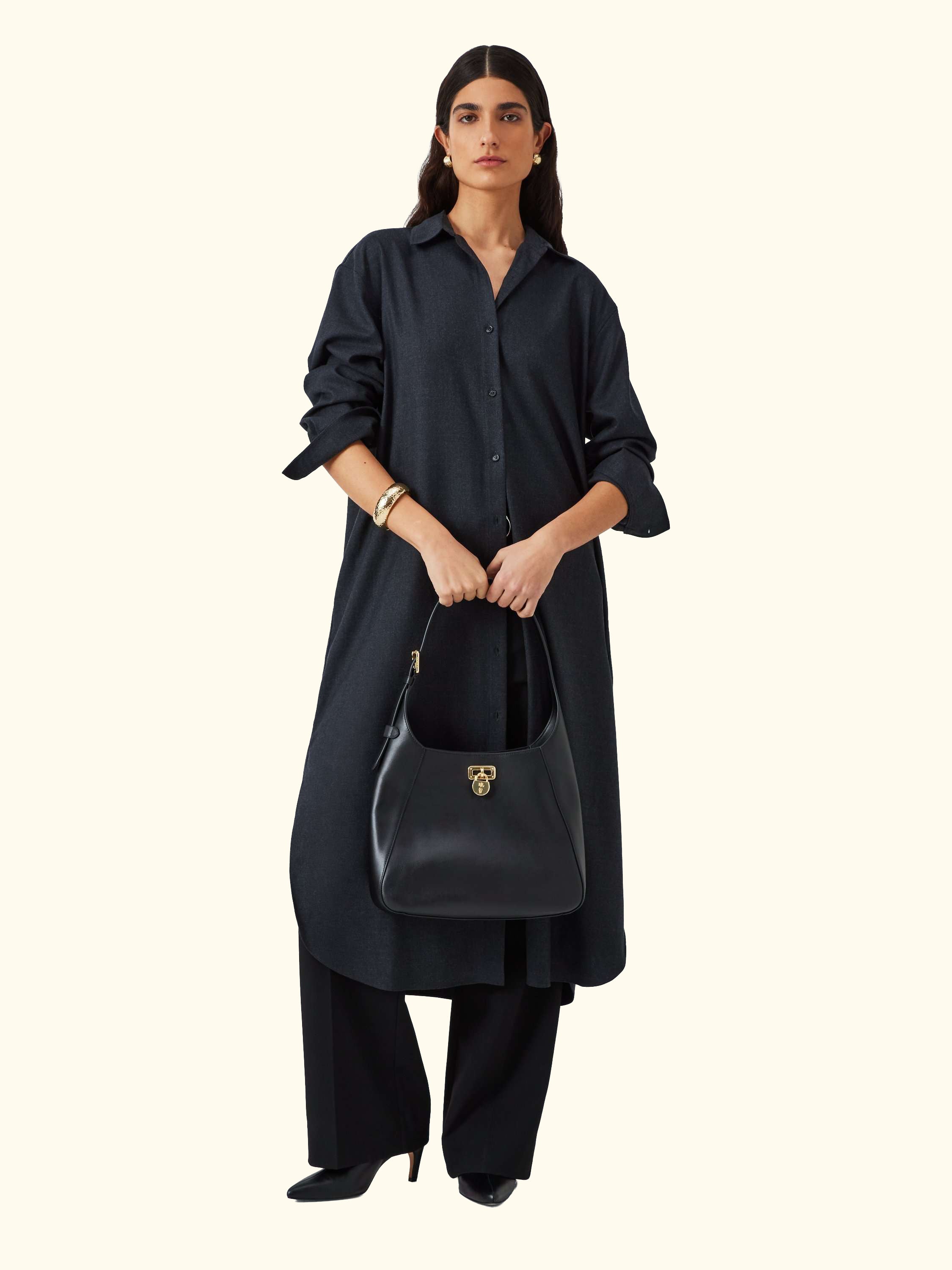 Lauren Ralph Lauren Tanner Leather Large Shoulder Bag, Black