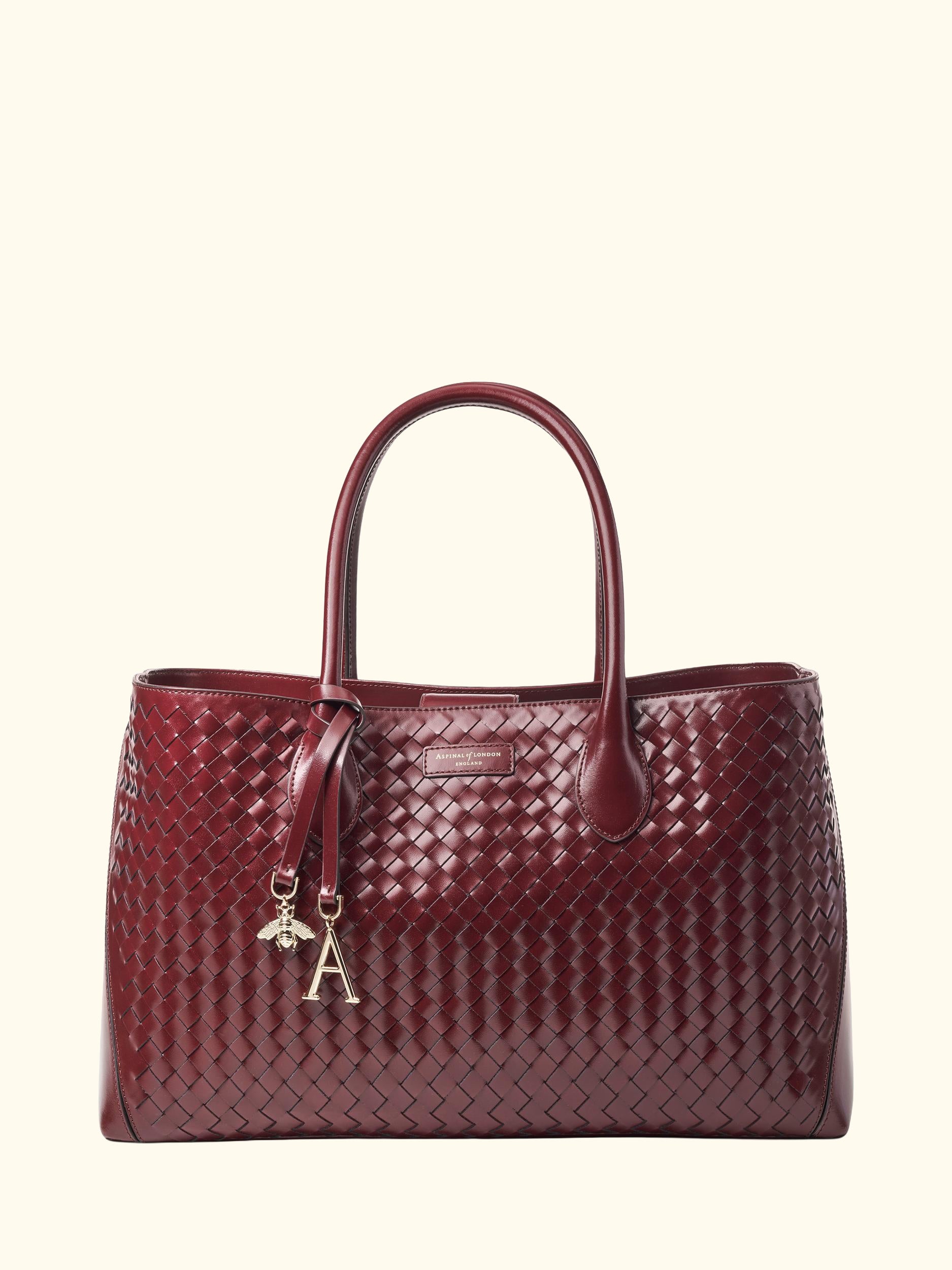 Woven Leather Tote Bag, Burgundy