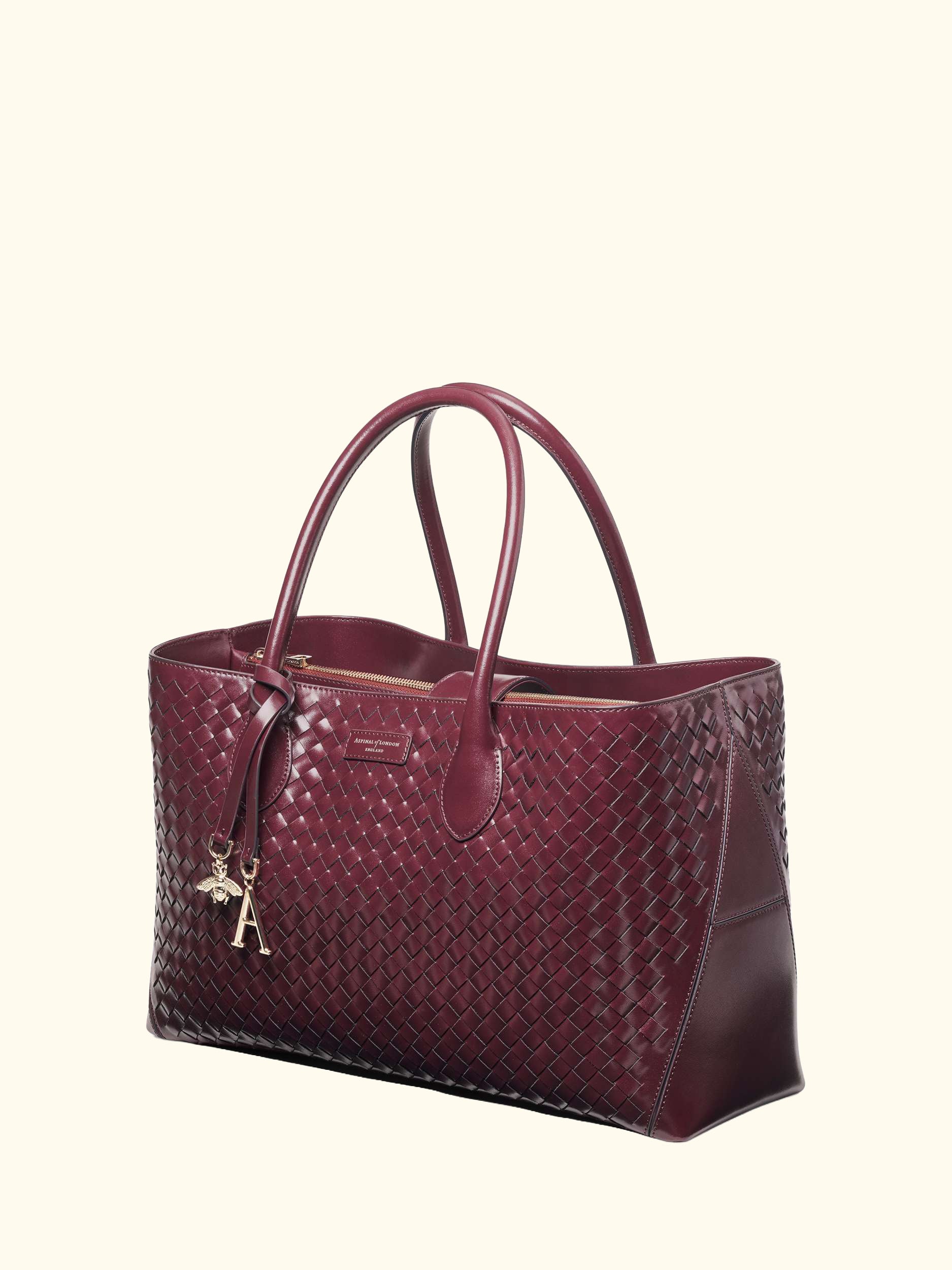 Woven Leather Tote Bag, Burgundy