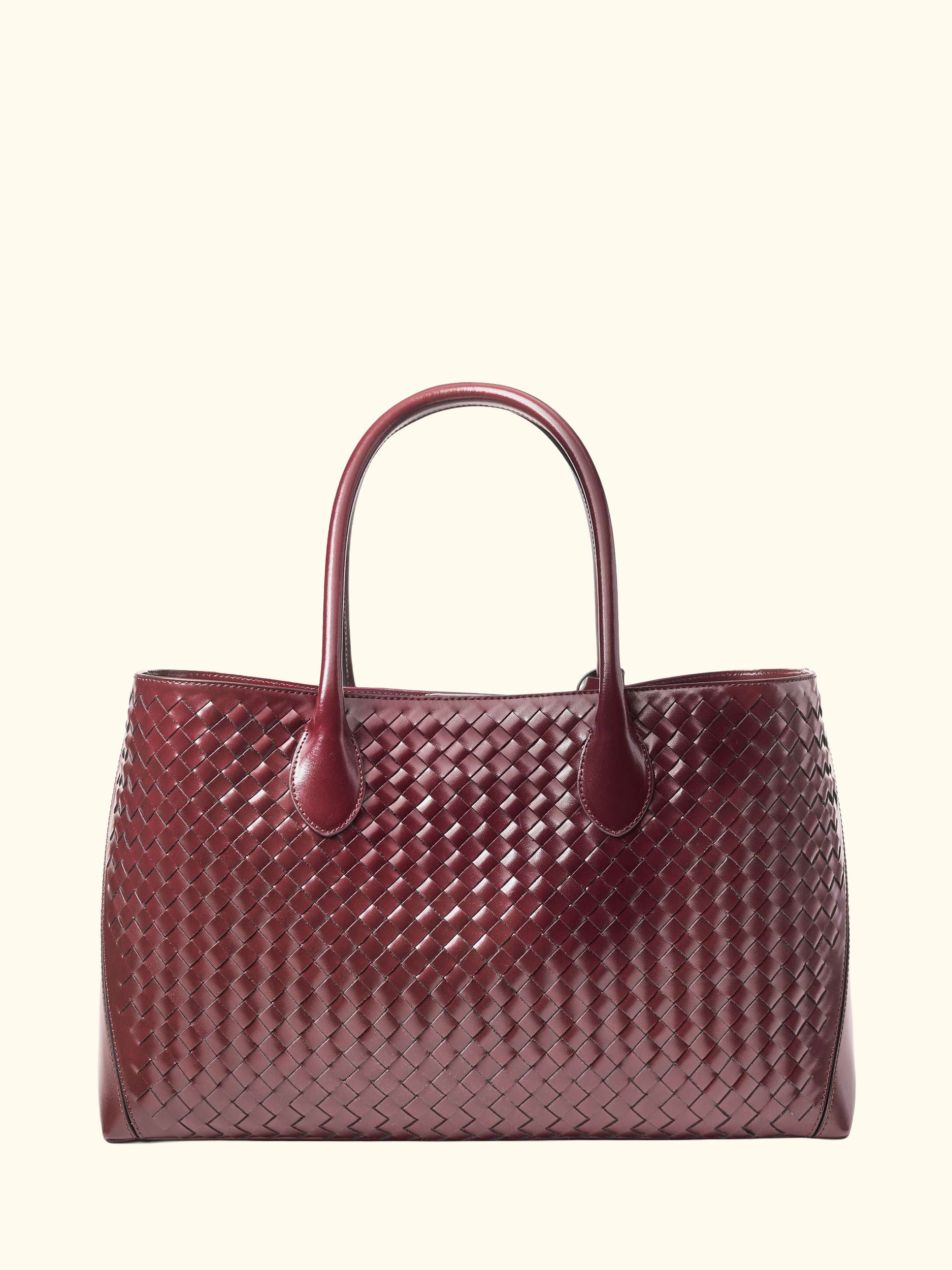 Woven Leather Tote Bag, Burgundy