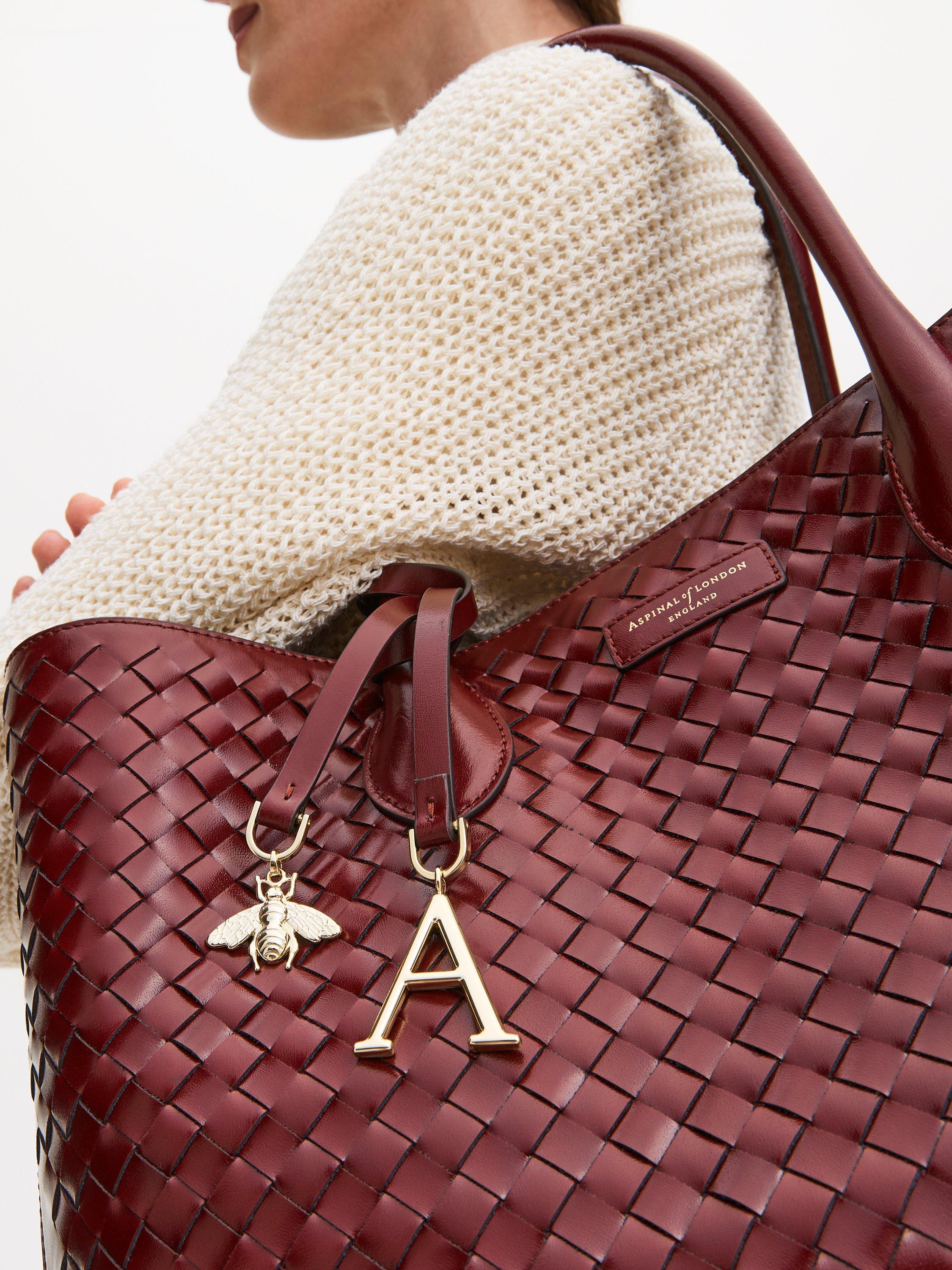 Woven Leather Tote Bag, Burgundy