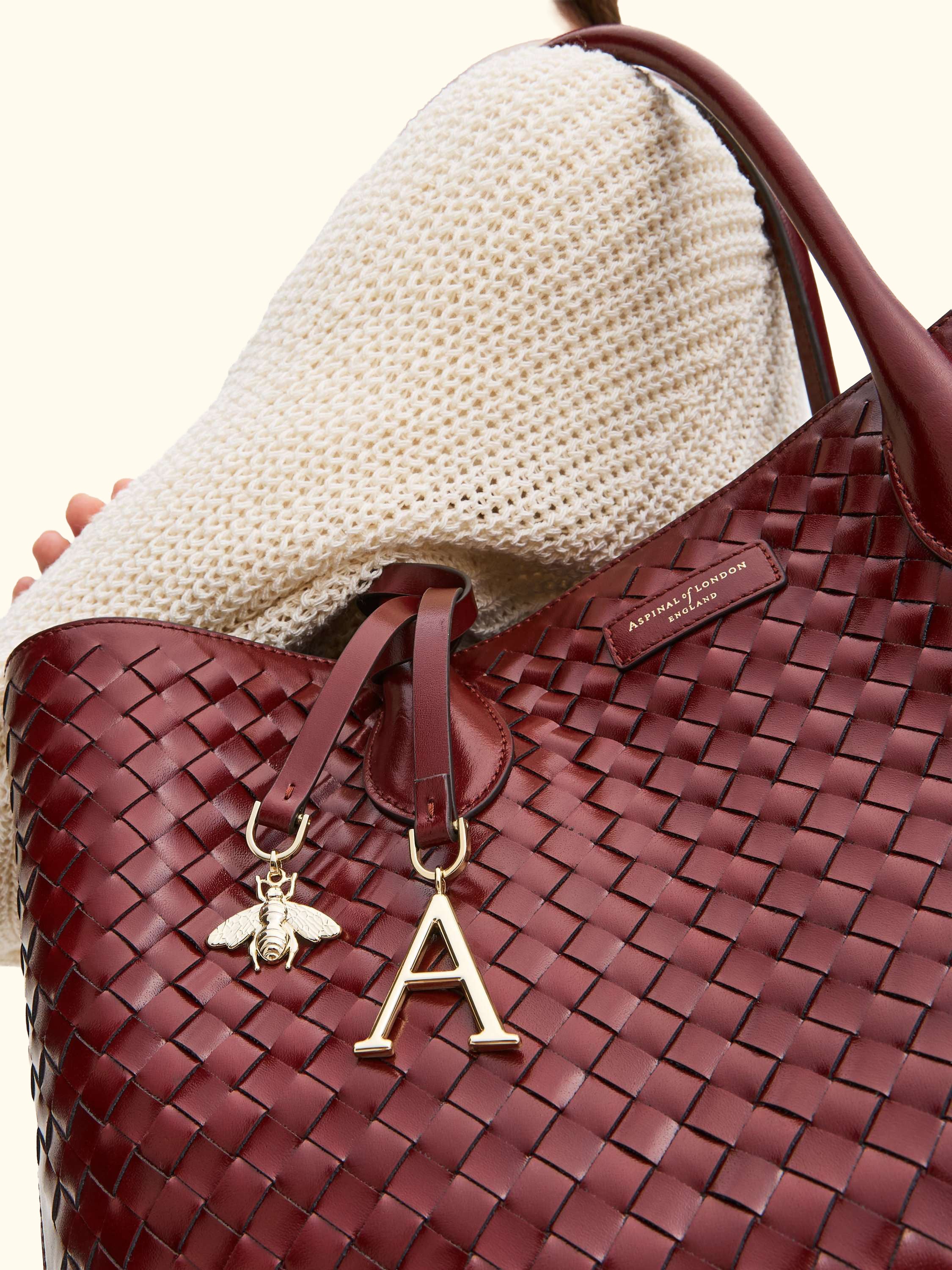 Woven Leather Tote Bag, Burgundy