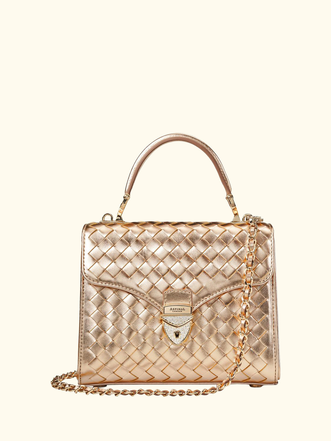 Mayfair Woven Metallic Leather Midi Top Handle Bag
