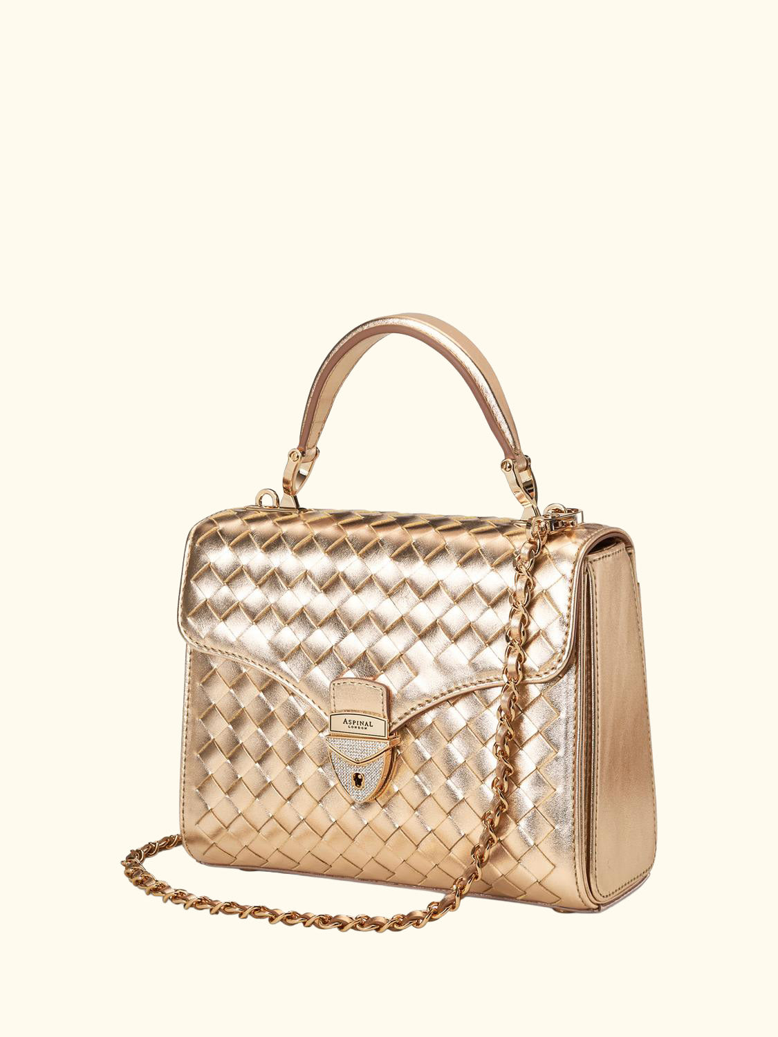 Mayfair Woven Metallic Leather Midi Top Handle Bag