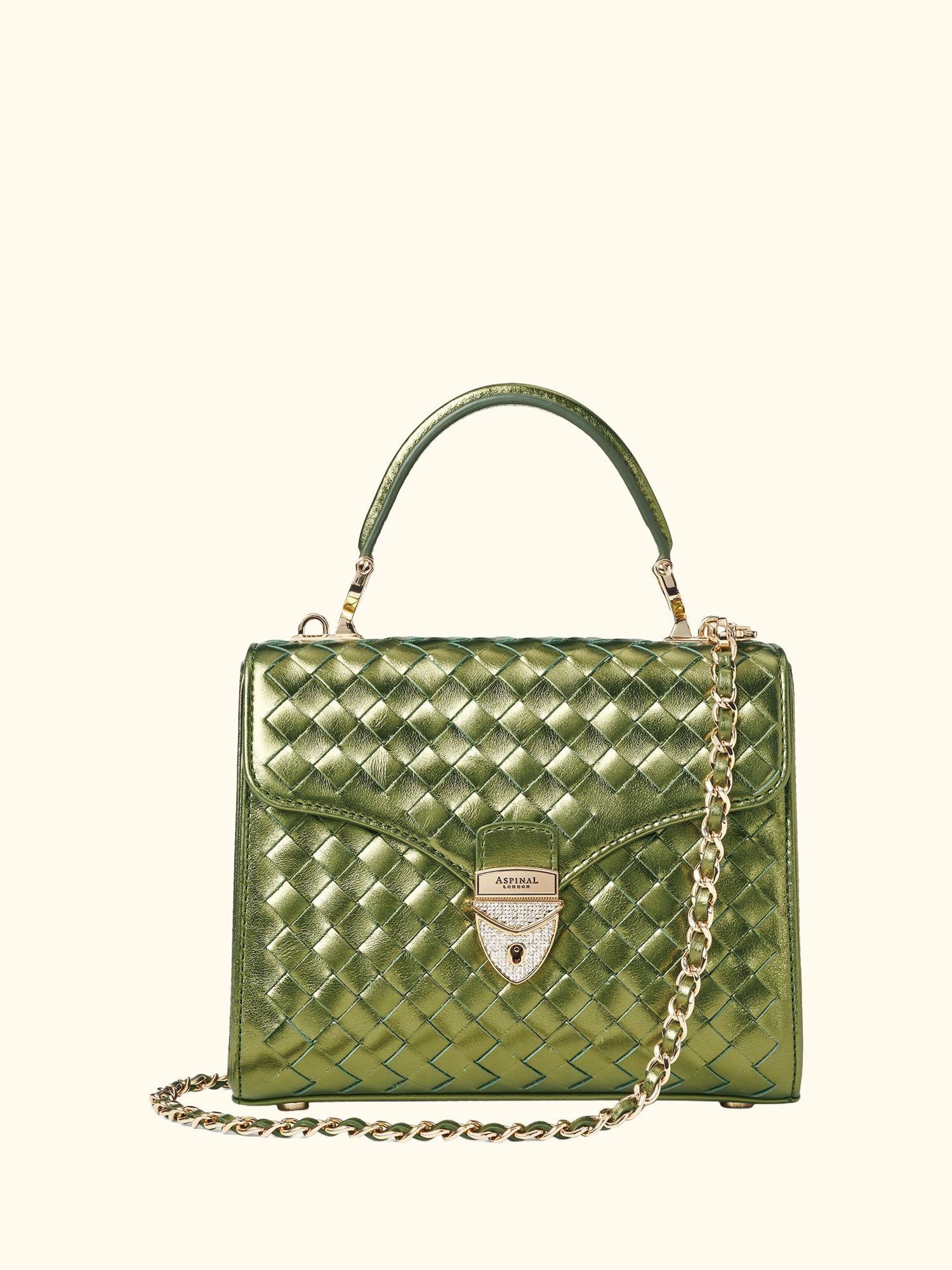 Mayfair Woven Metallic Leather Midi Top Handle Bag