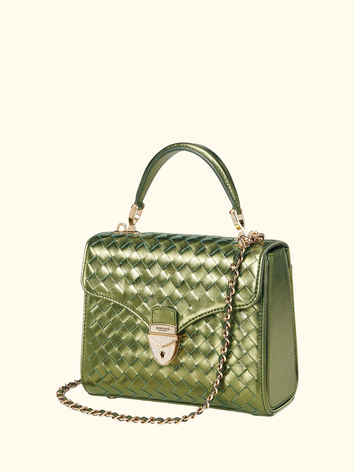 Mayfair Woven Metallic Leather Midi Top Handle Bag