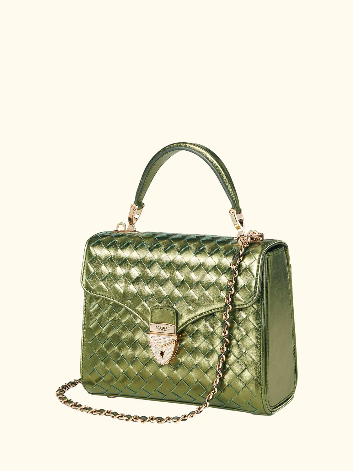 Mayfair Woven Metallic Leather Midi Top Handle Bag