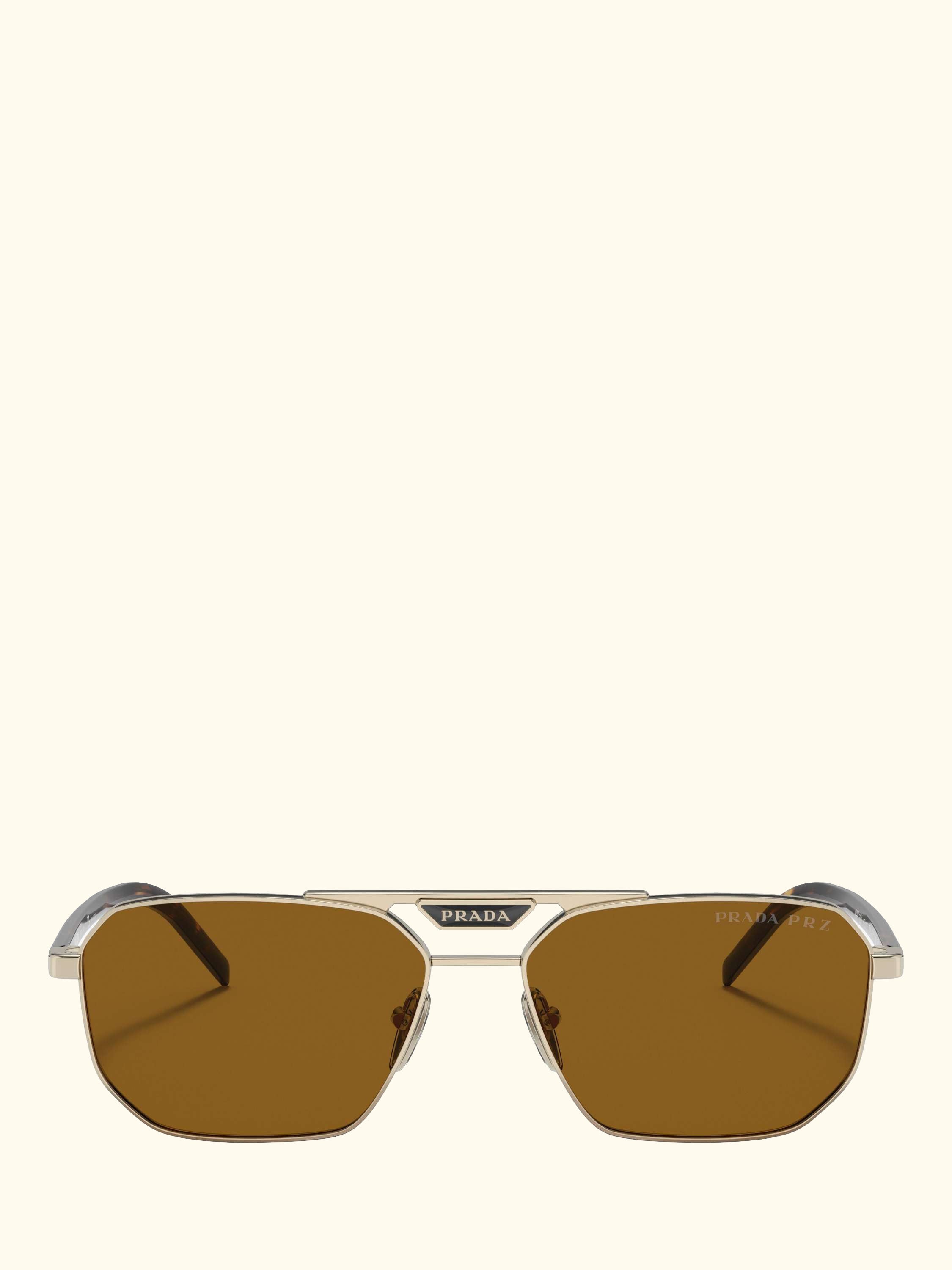PR 58YS Men's Polarised Rectangular Sunglasses, Pale Gold/Brown