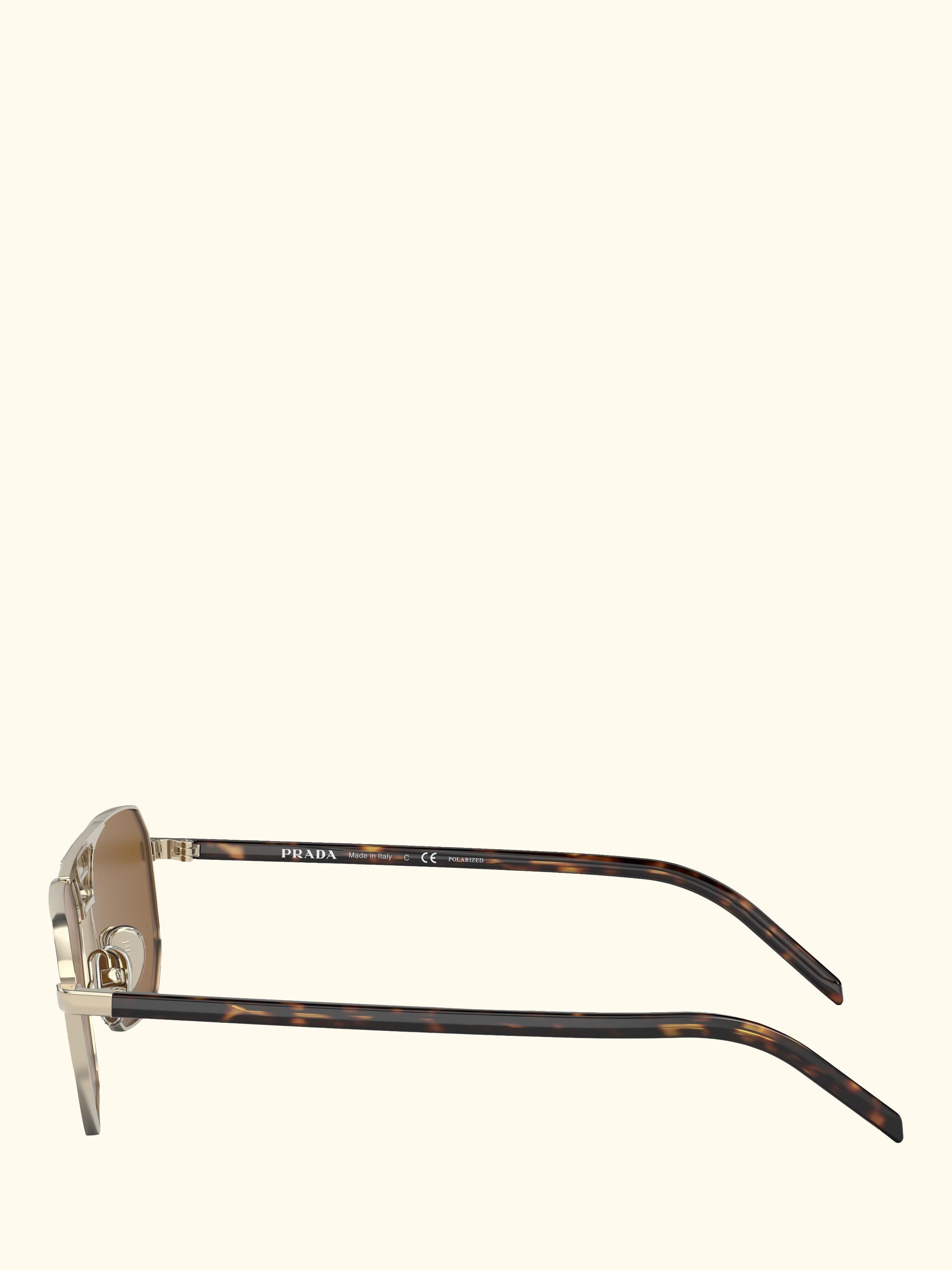 PR 58YS Men's Polarised Rectangular Sunglasses, Pale Gold/Brown