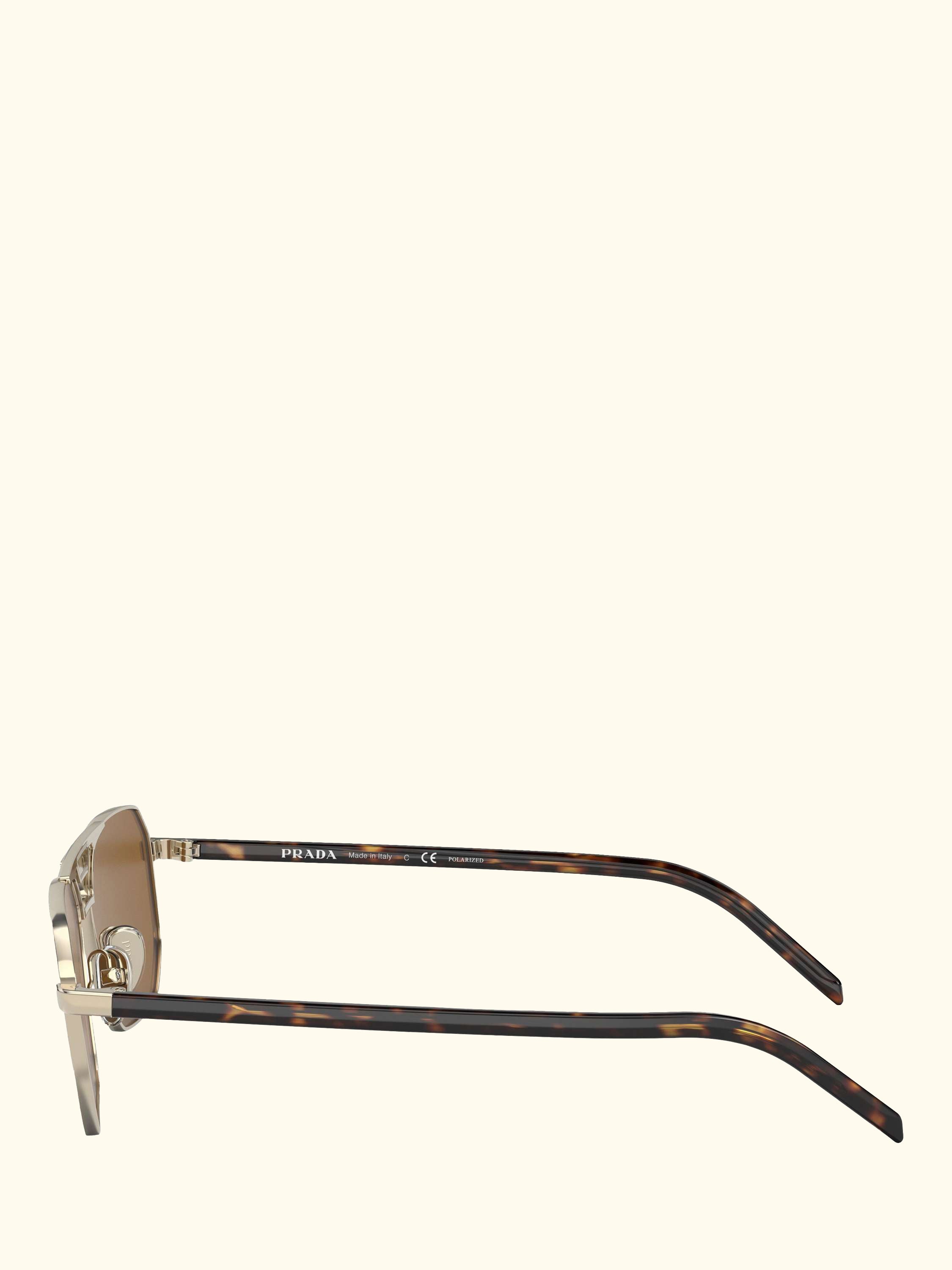 PR 58YS Men's Polarised Rectangular Sunglasses, Pale Gold/Brown