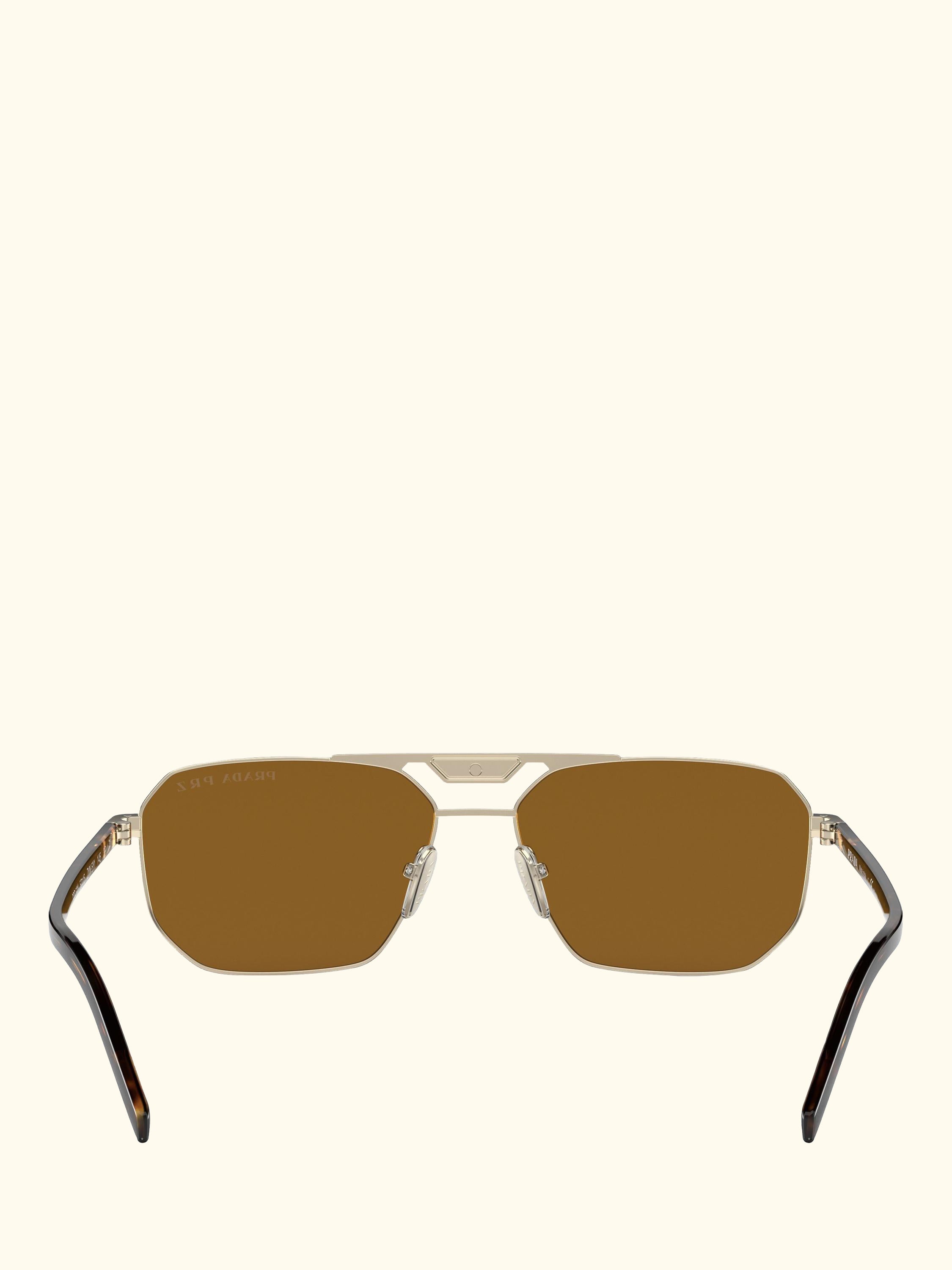 PR 58YS Men's Polarised Rectangular Sunglasses, Pale Gold/Brown