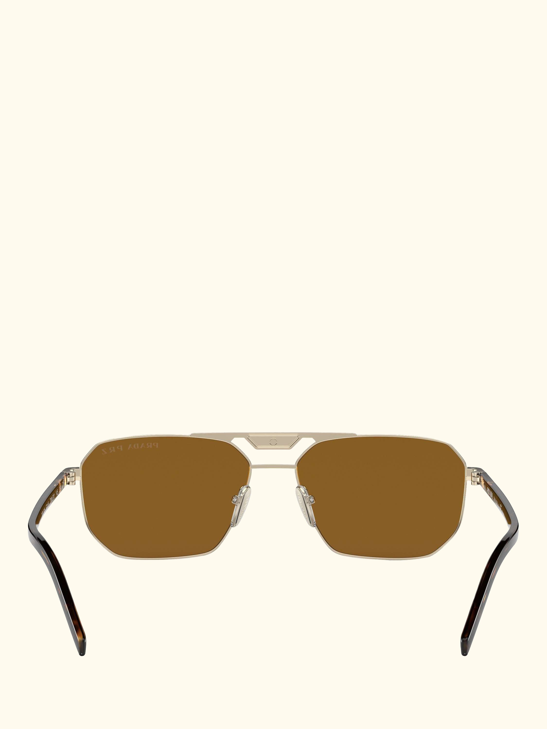 PR 58YS Men's Polarised Rectangular Sunglasses, Pale Gold/Brown