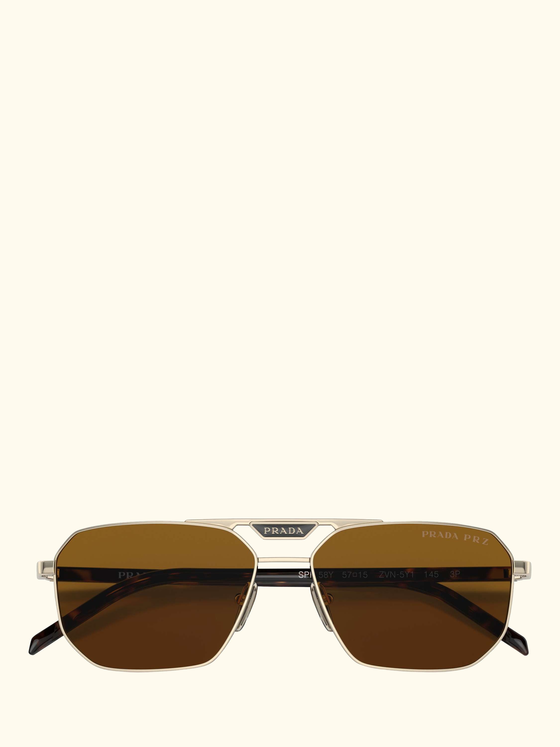 PR 58YS Men's Polarised Rectangular Sunglasses, Pale Gold/Brown