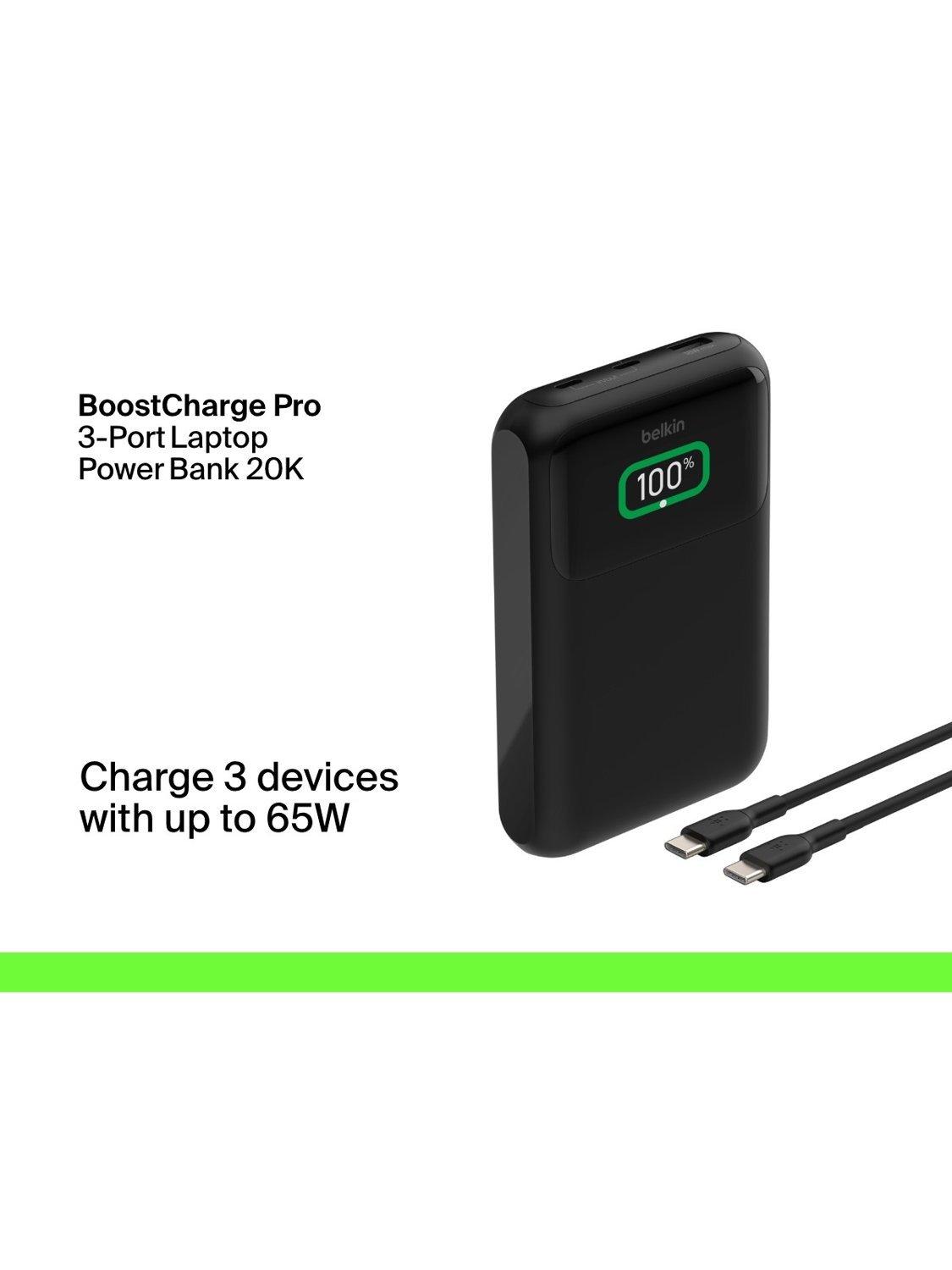 BoostCharge Pro 3-Port Laptop Power Bank, 20K, Black