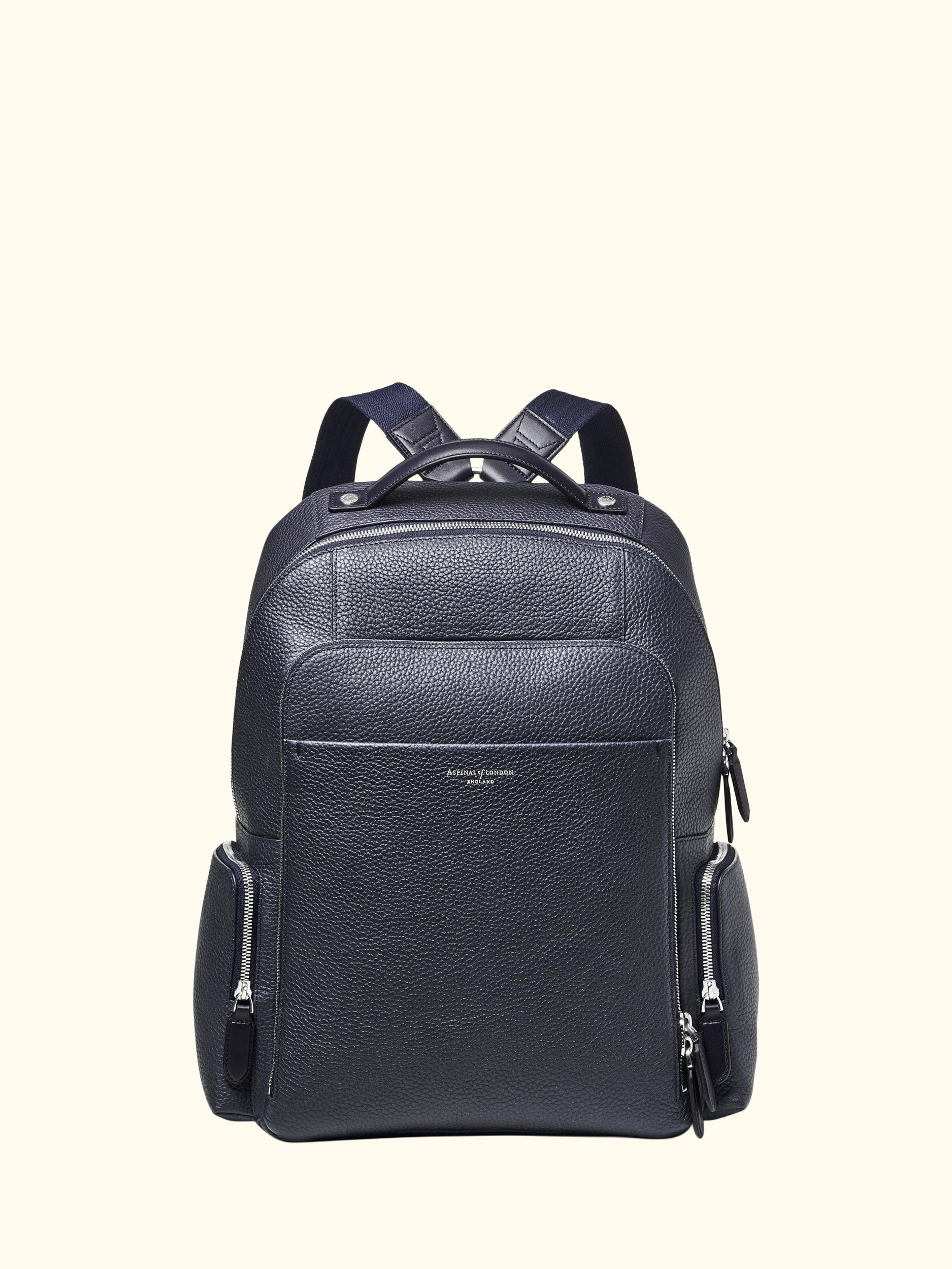 Reporter Leather Zipped Rucksack, Navy
