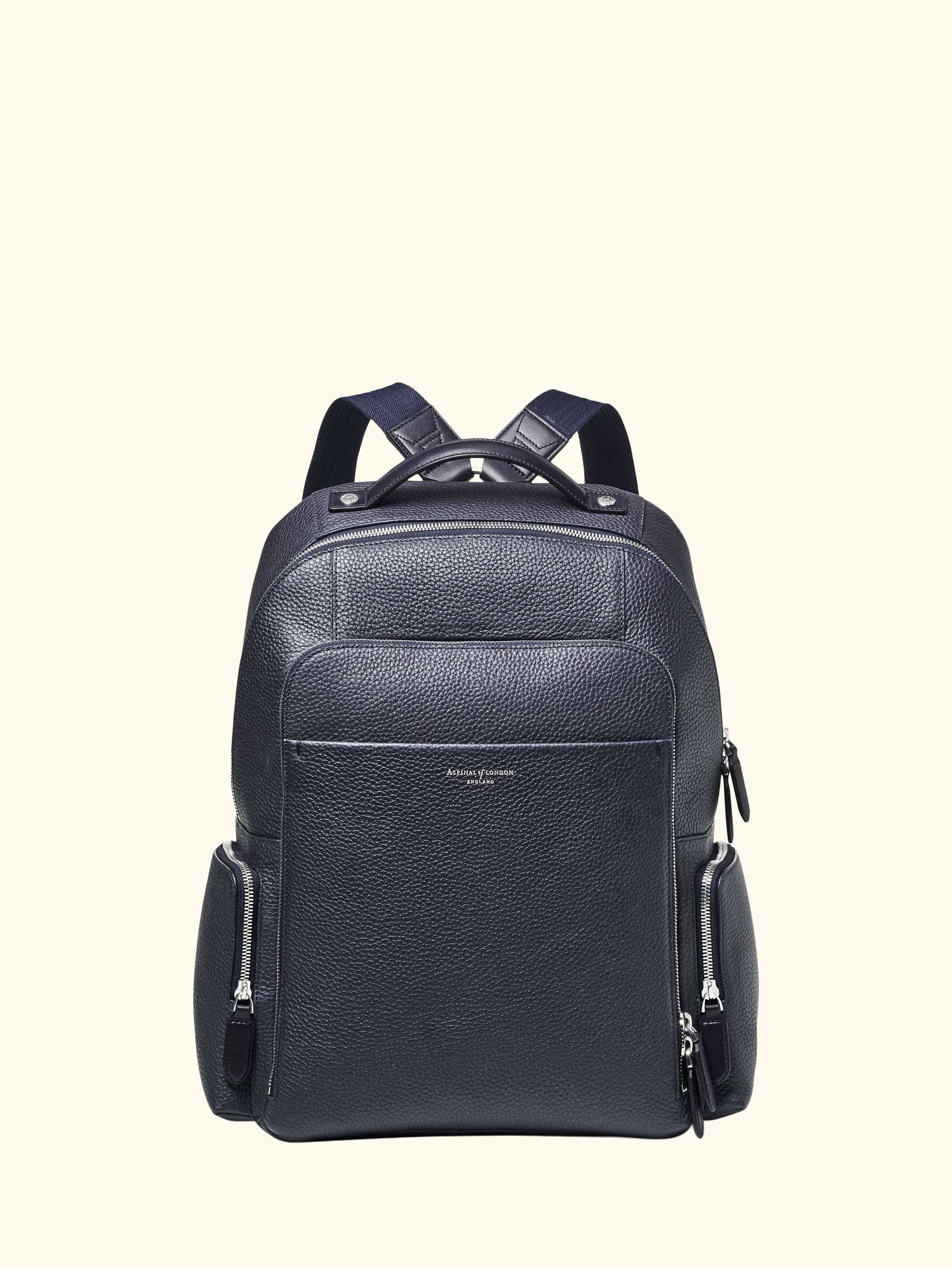 Reporter Leather Zipped Rucksack, Navy