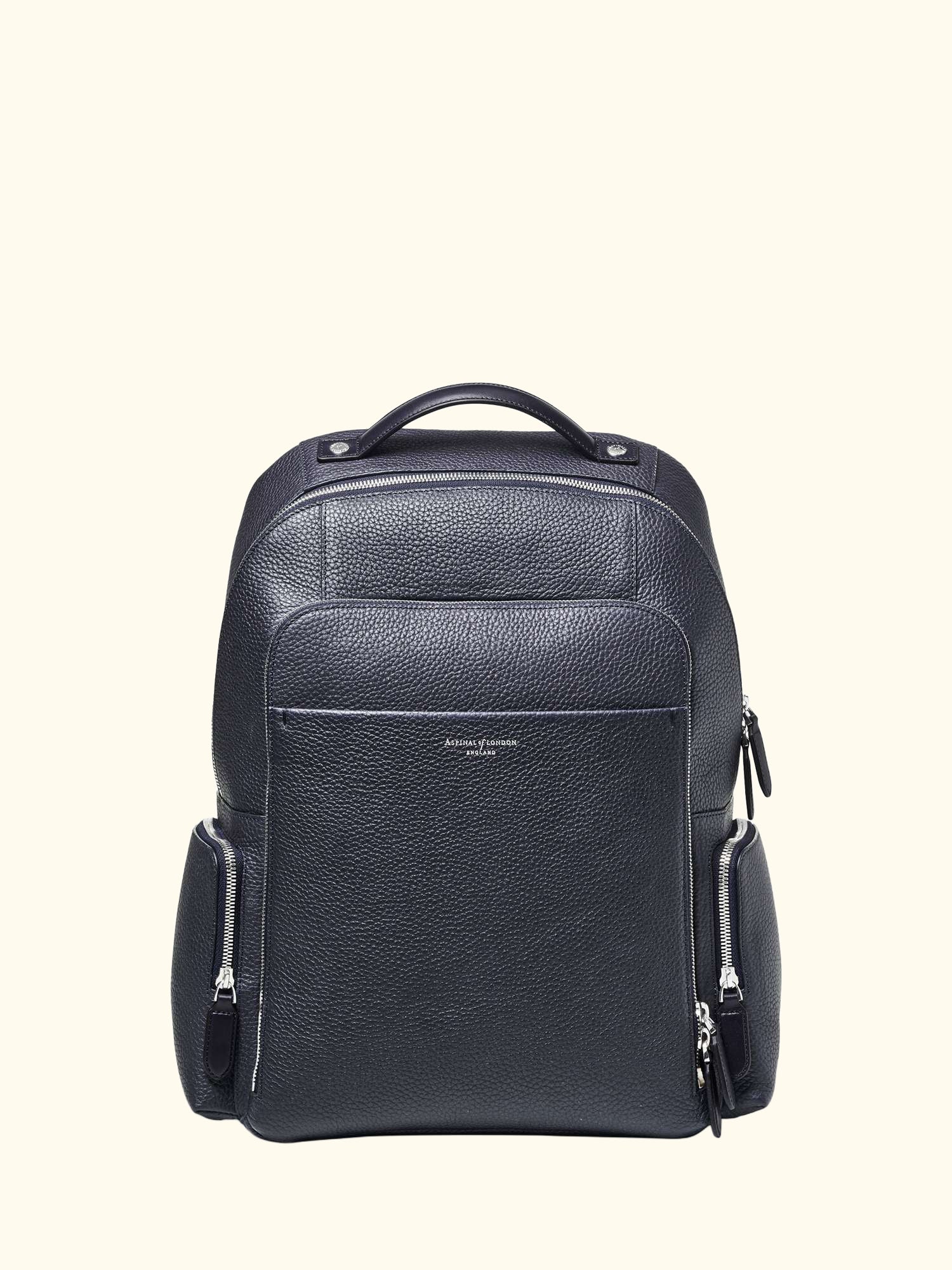 Reporter Leather Zipped Rucksack, Navy