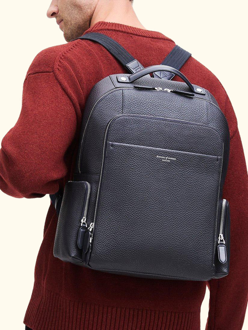 Reporter Leather Zipped Rucksack, Navy