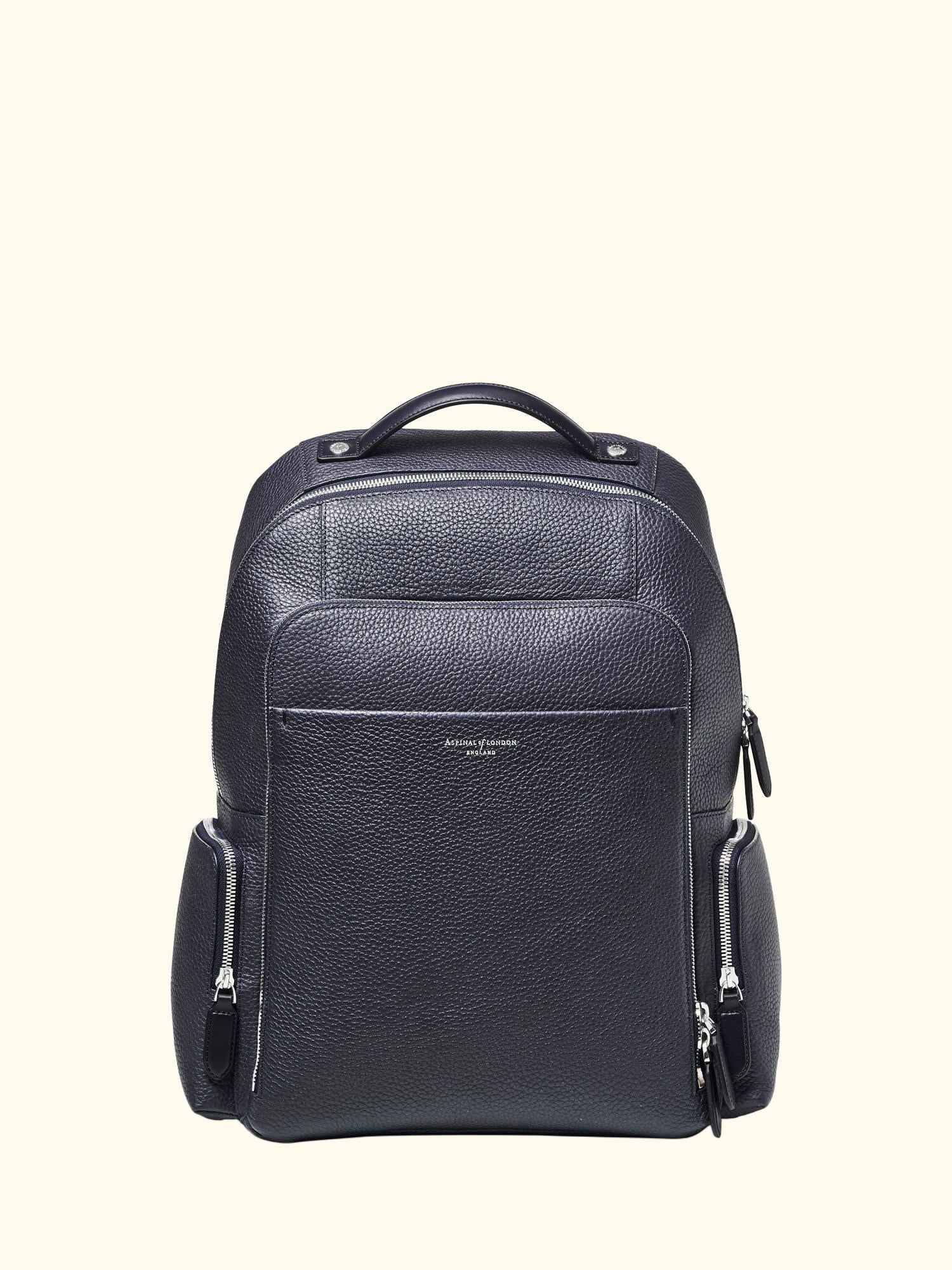 Reporter Leather Zipped Rucksack, Navy