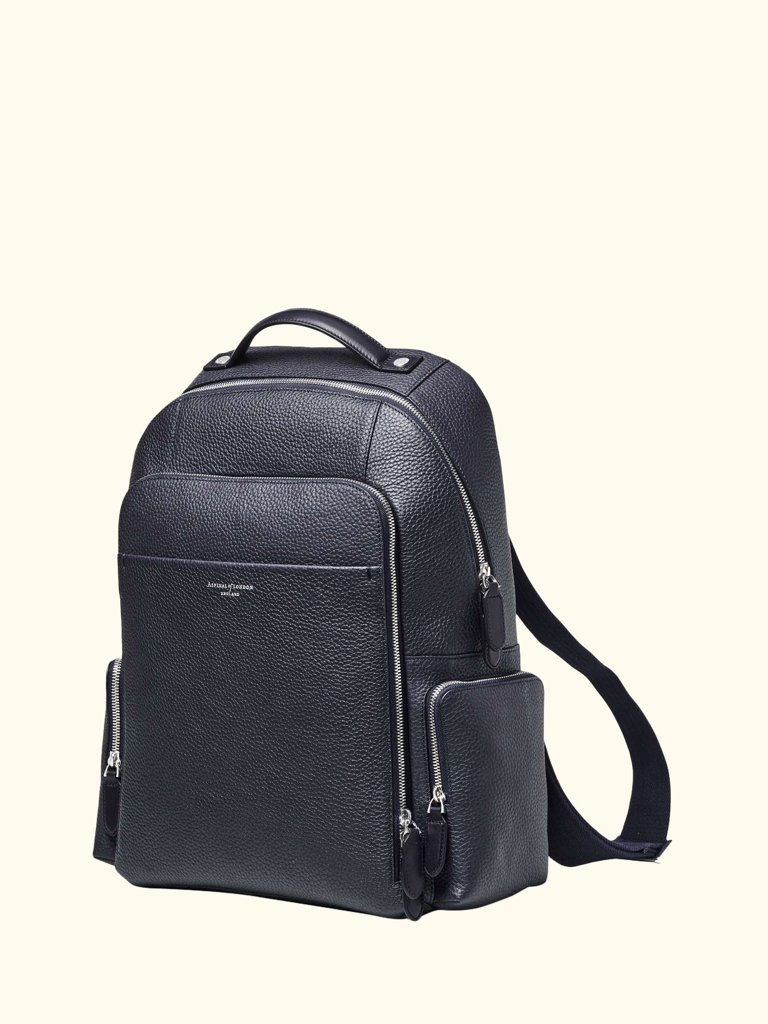 Reporter Leather Zipped Rucksack, Navy