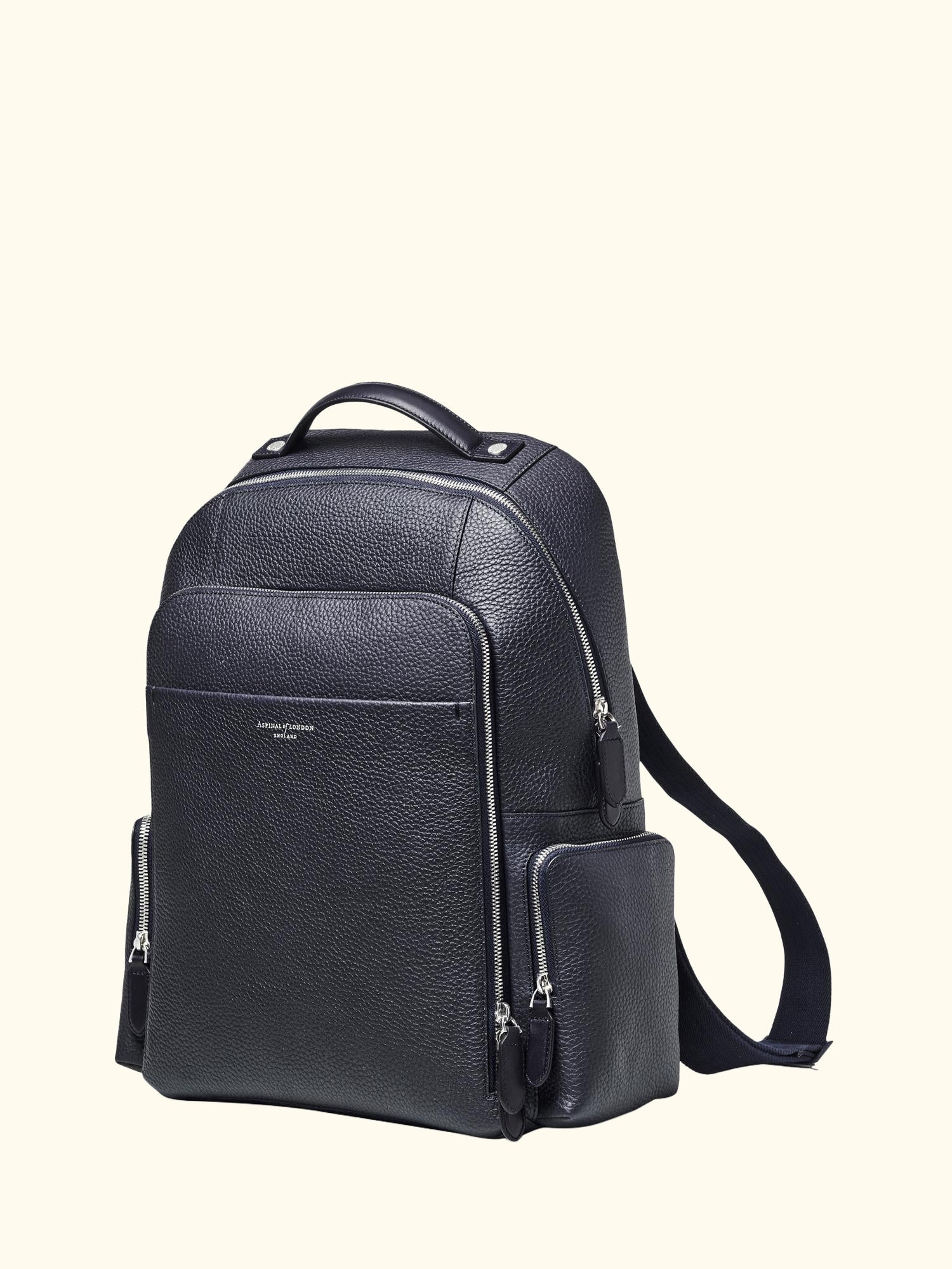 Reporter Leather Zipped Rucksack, Navy