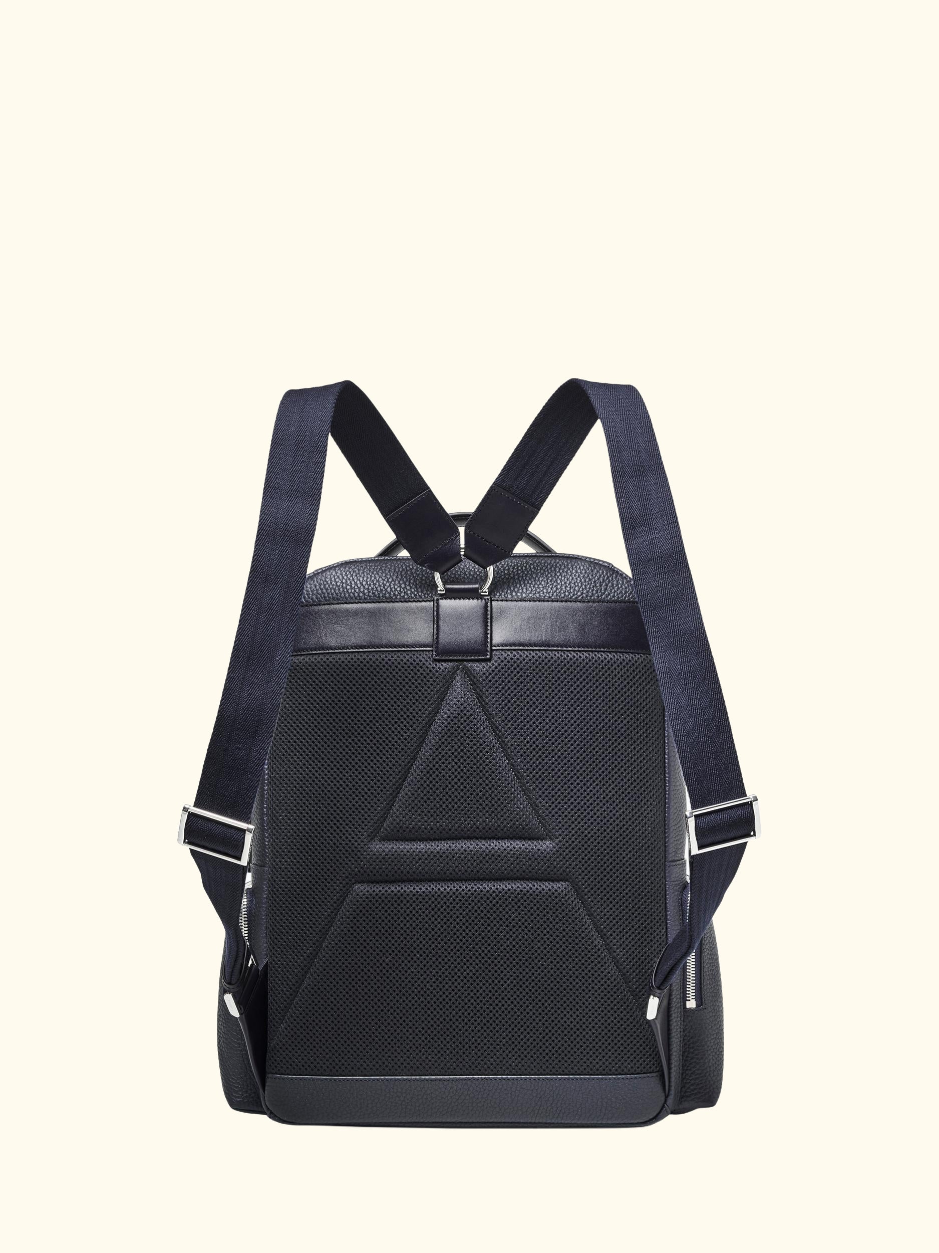 Reporter Leather Zipped Rucksack, Navy