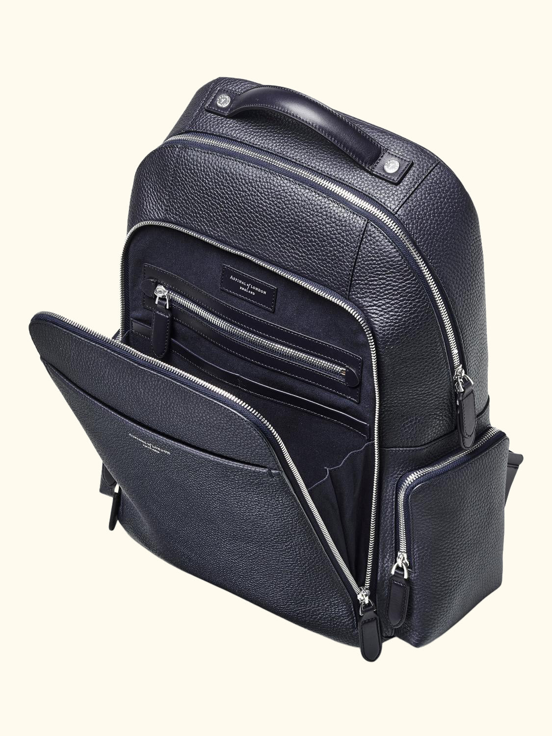 Reporter Leather Zipped Rucksack, Navy