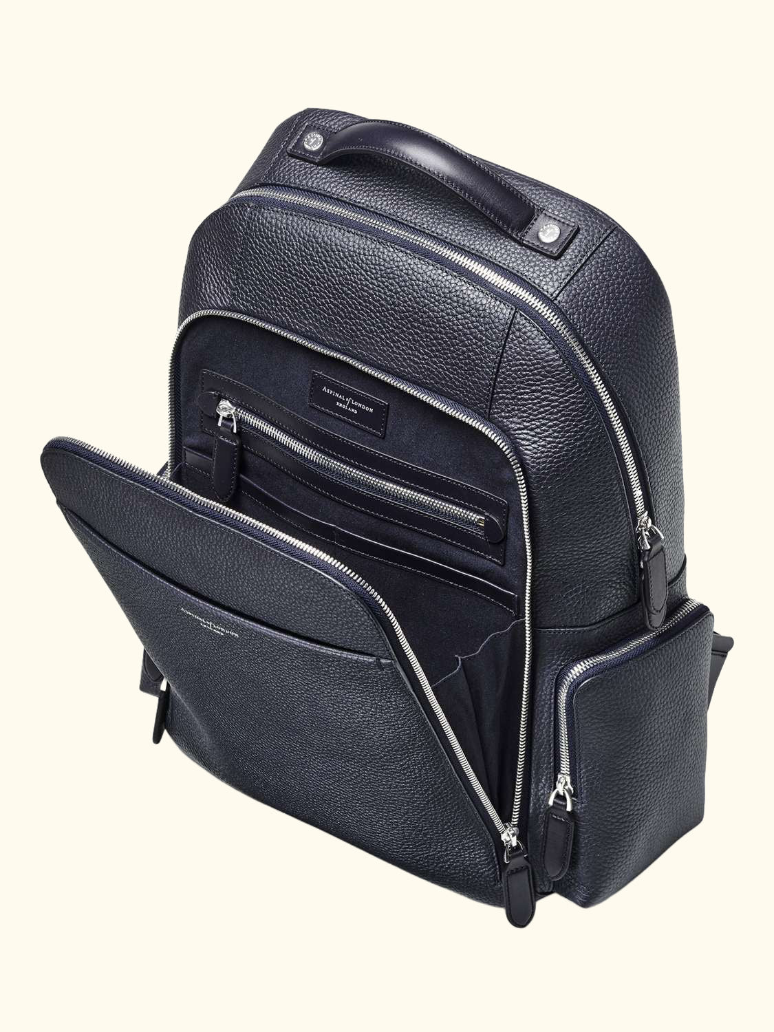 Reporter Leather Zipped Rucksack, Navy