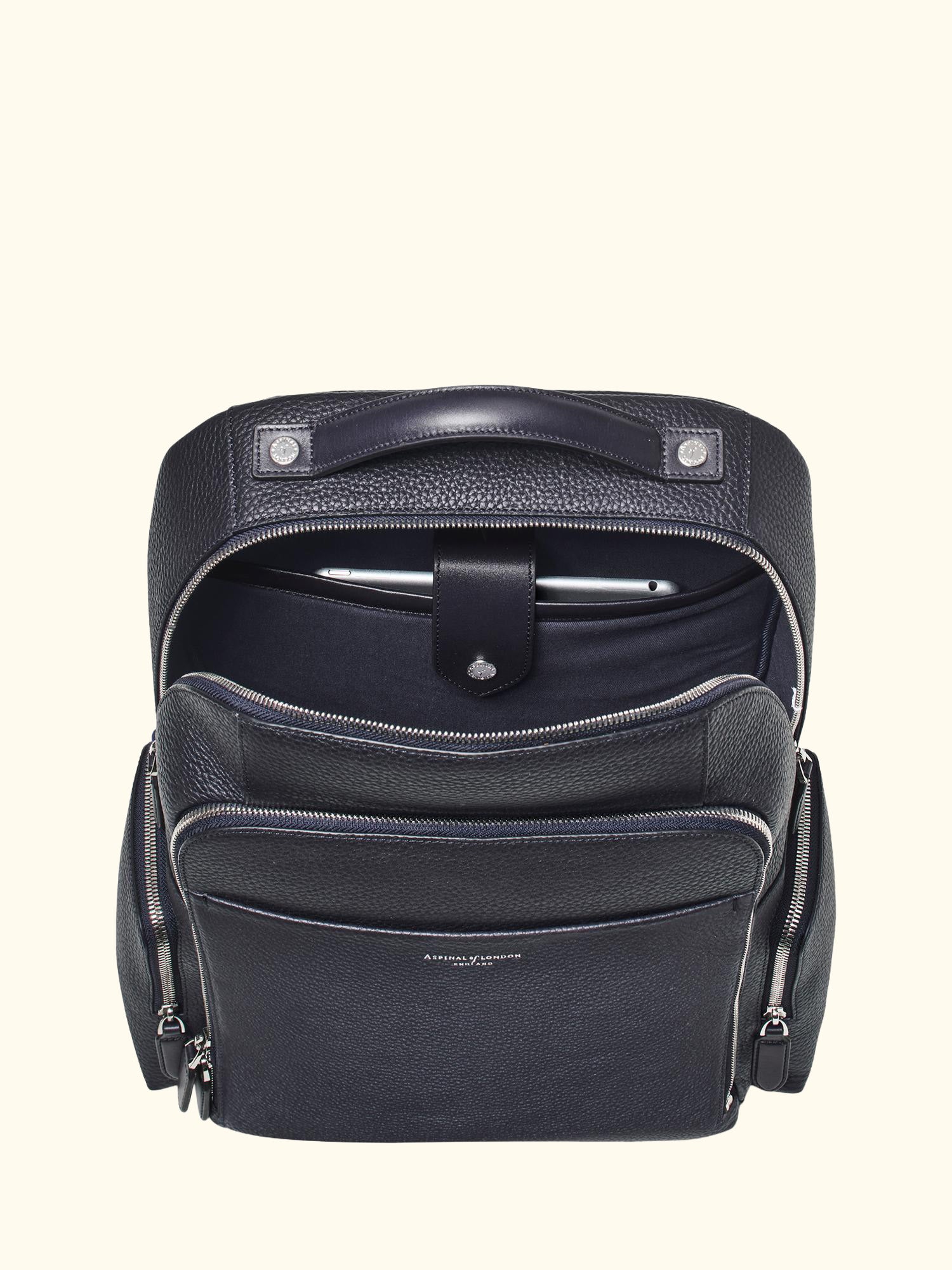 Reporter Leather Zipped Rucksack, Navy