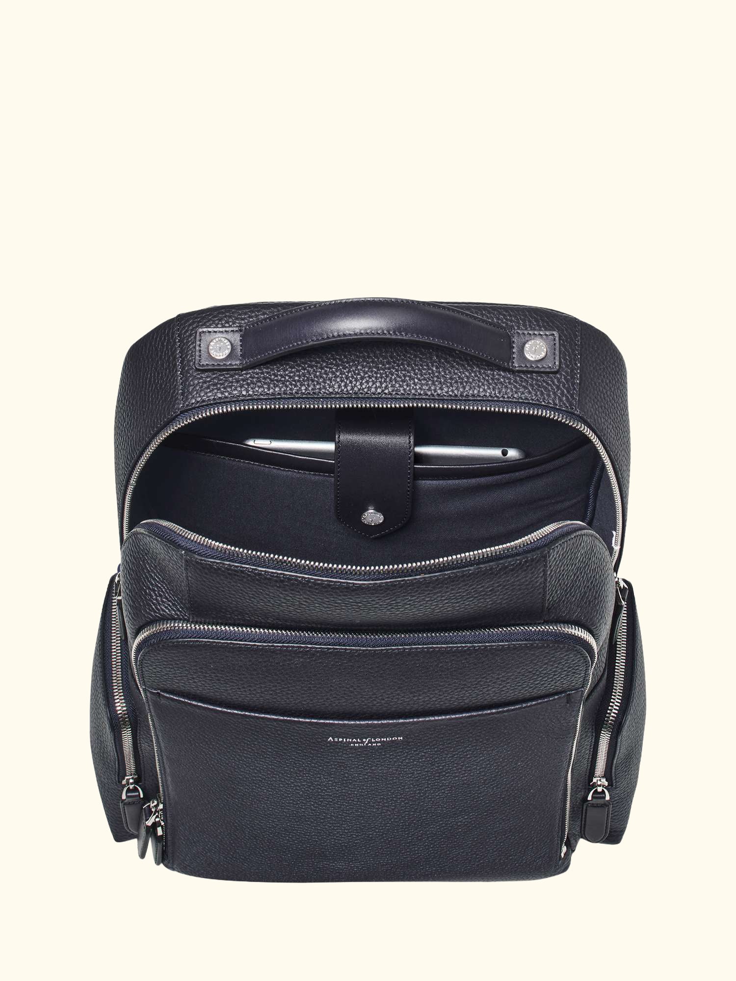 Reporter Leather Zipped Rucksack, Navy
