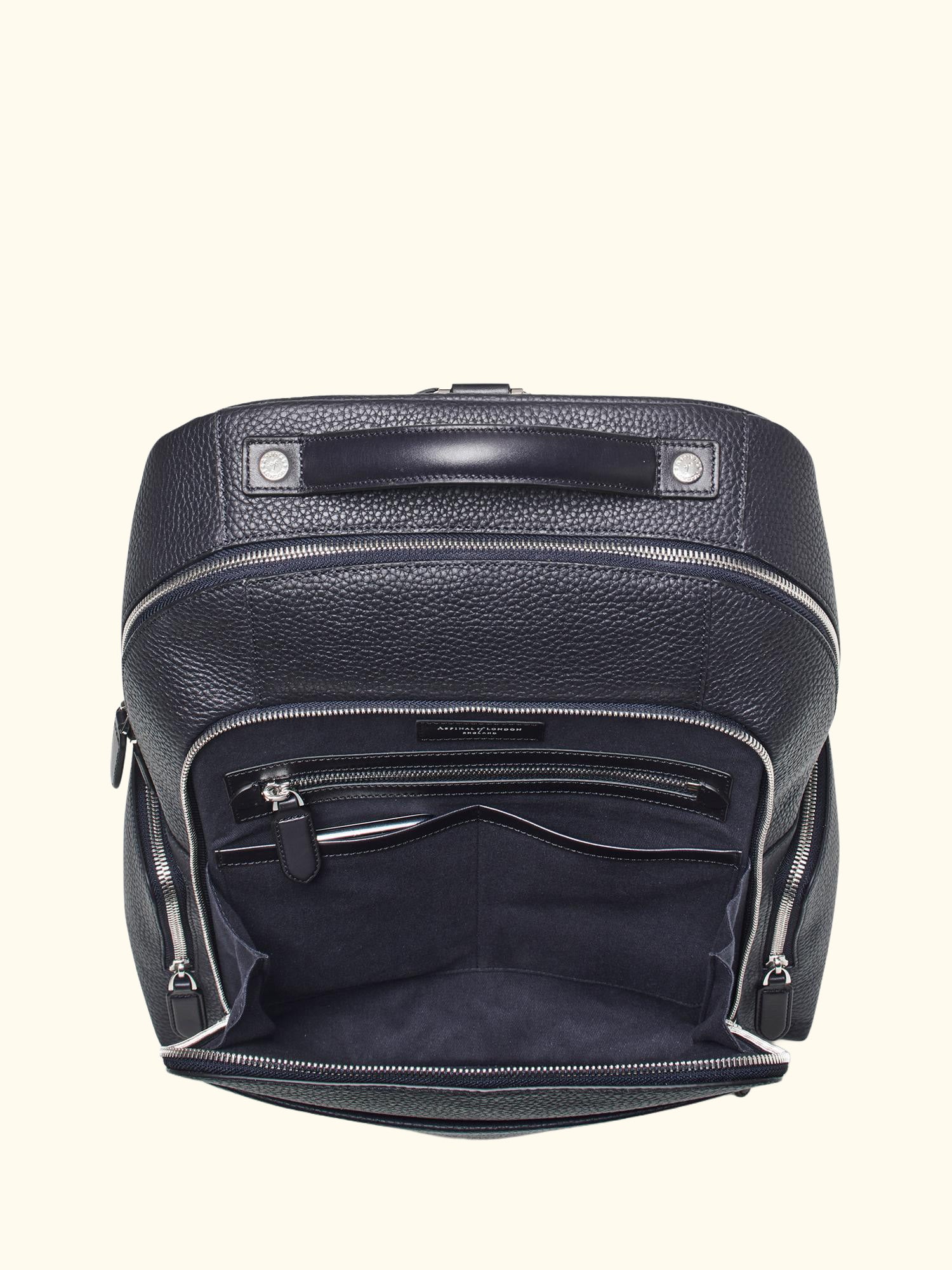 Reporter Leather Zipped Rucksack, Navy