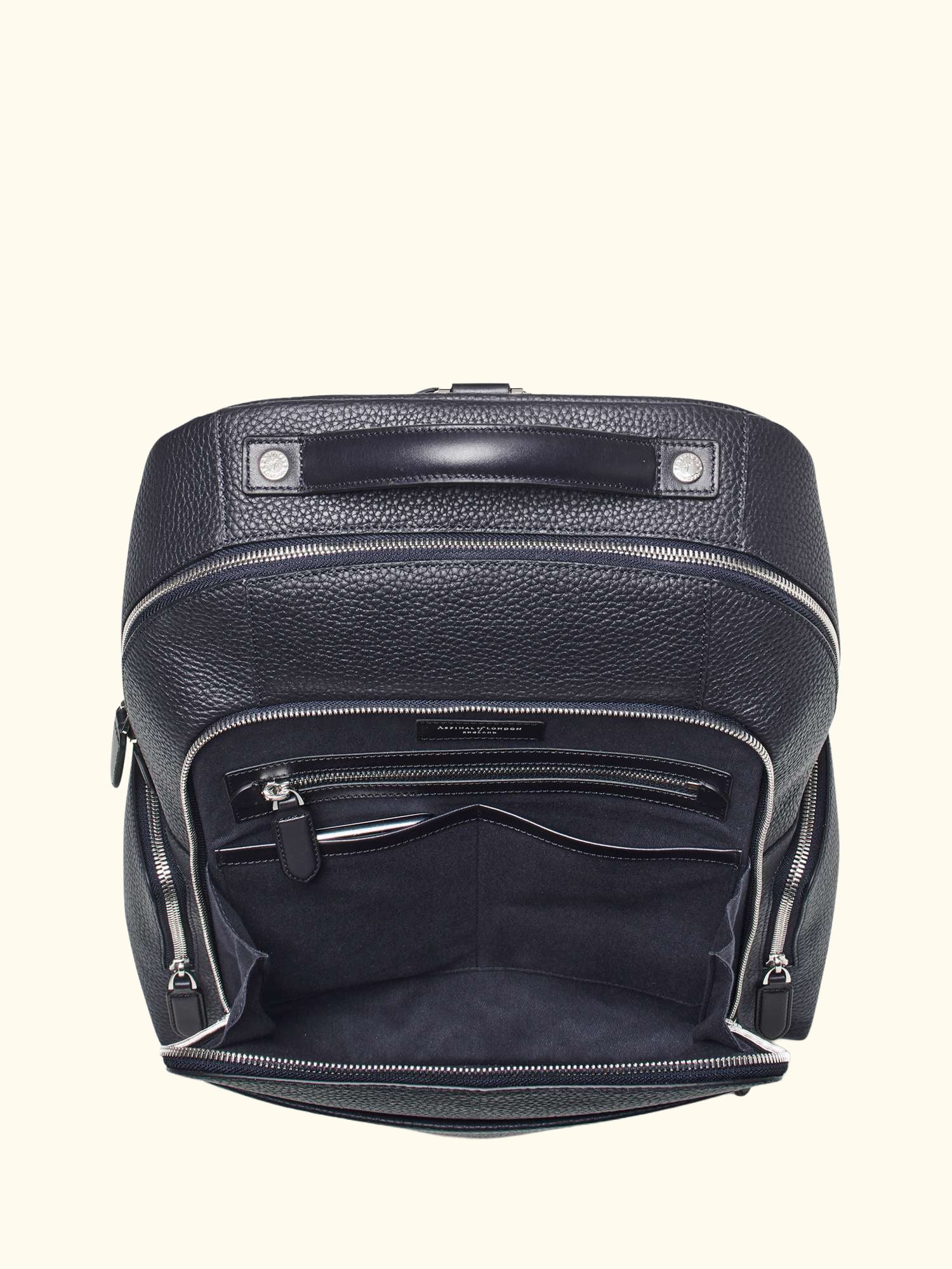 Reporter Leather Zipped Rucksack, Navy