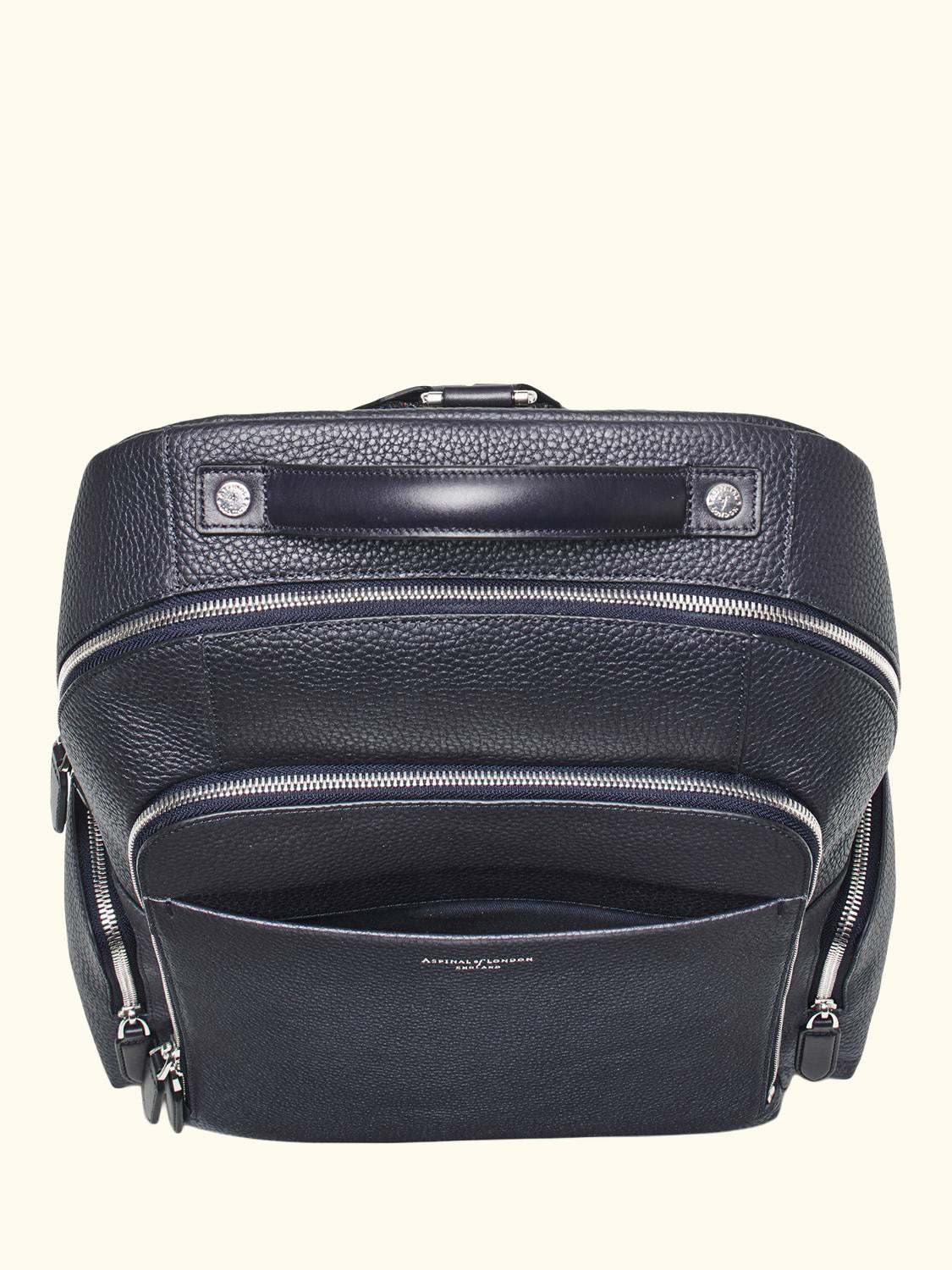 Reporter Leather Zipped Rucksack, Navy