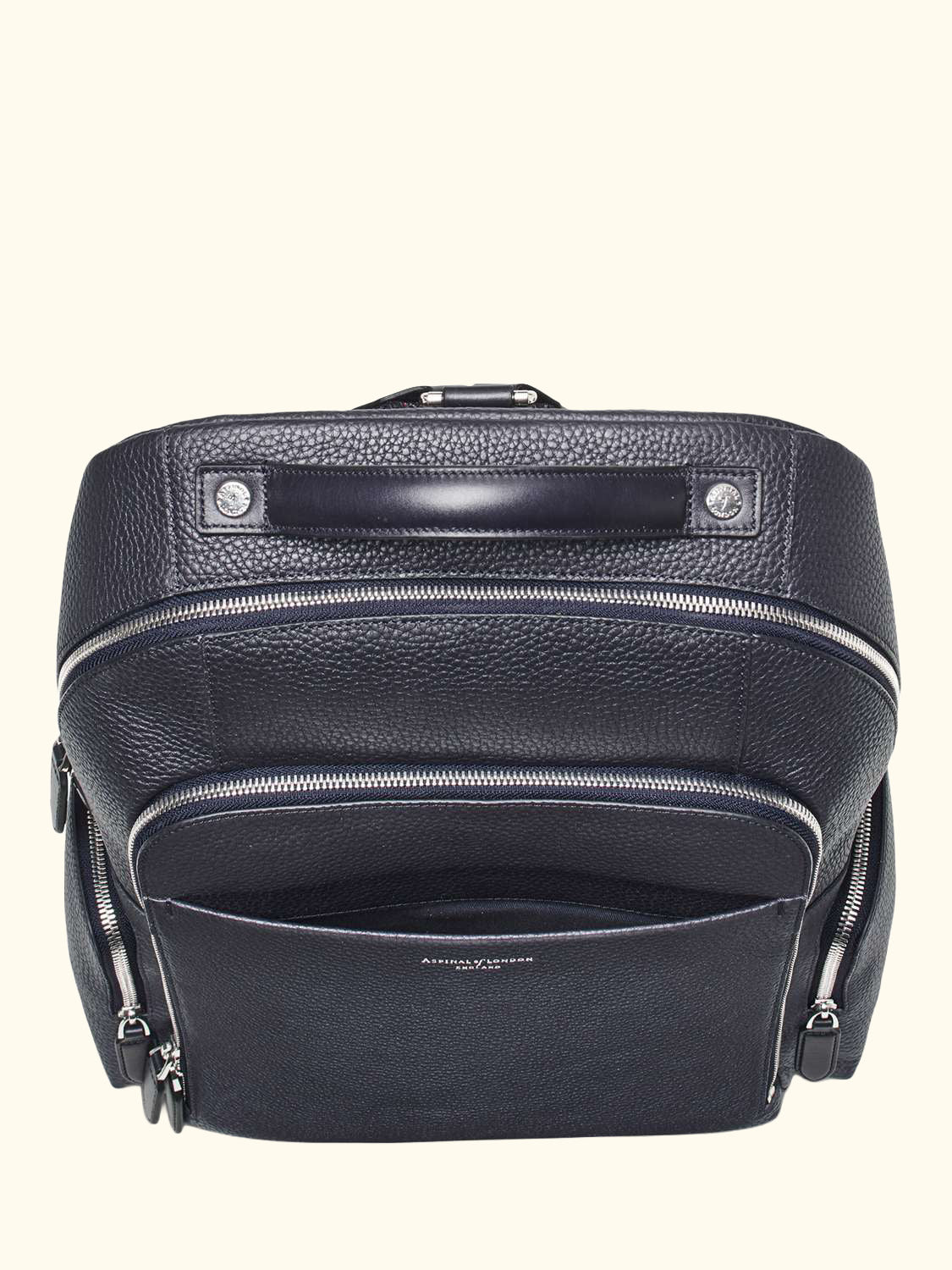 Reporter Leather Zipped Rucksack, Navy