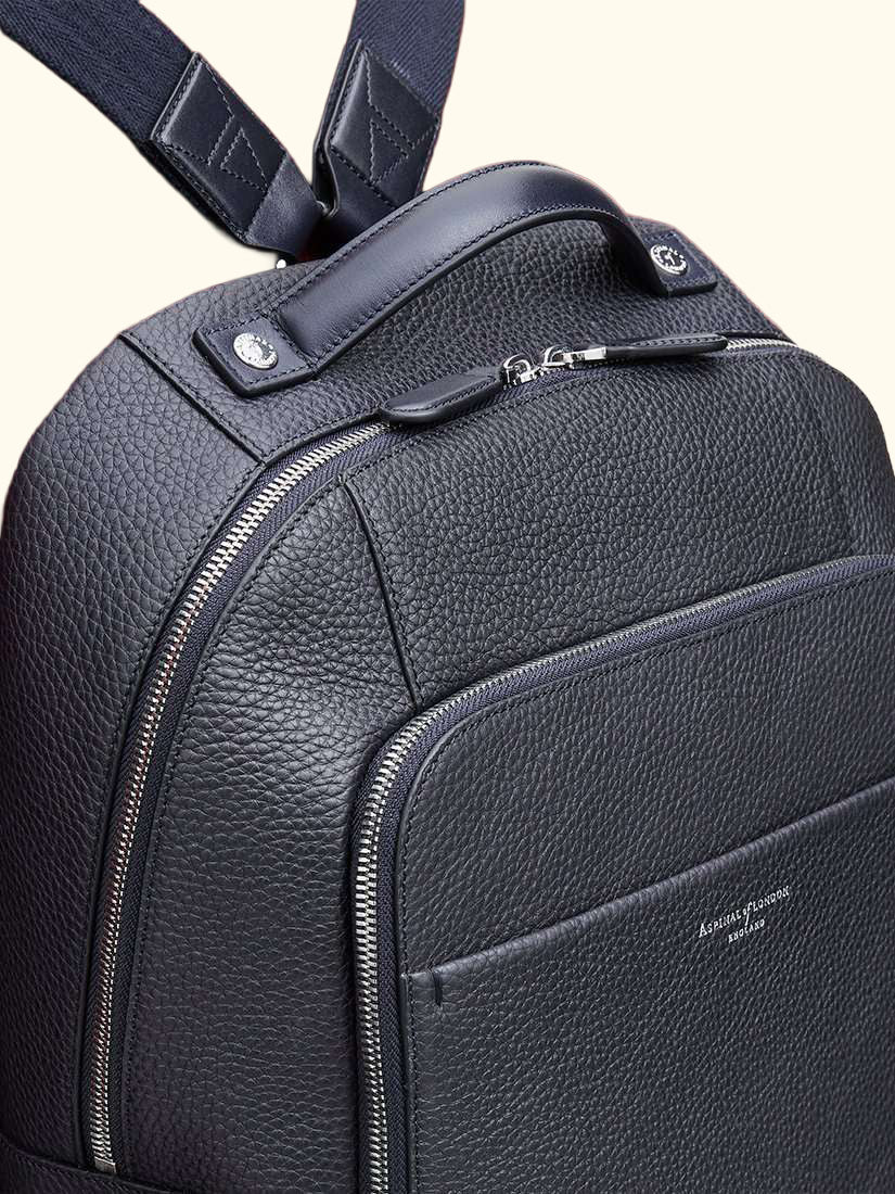 Reporter Leather Zipped Rucksack, Navy
