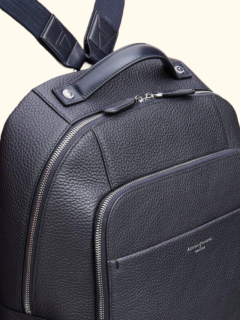 Reporter Leather Zipped Rucksack, Navy