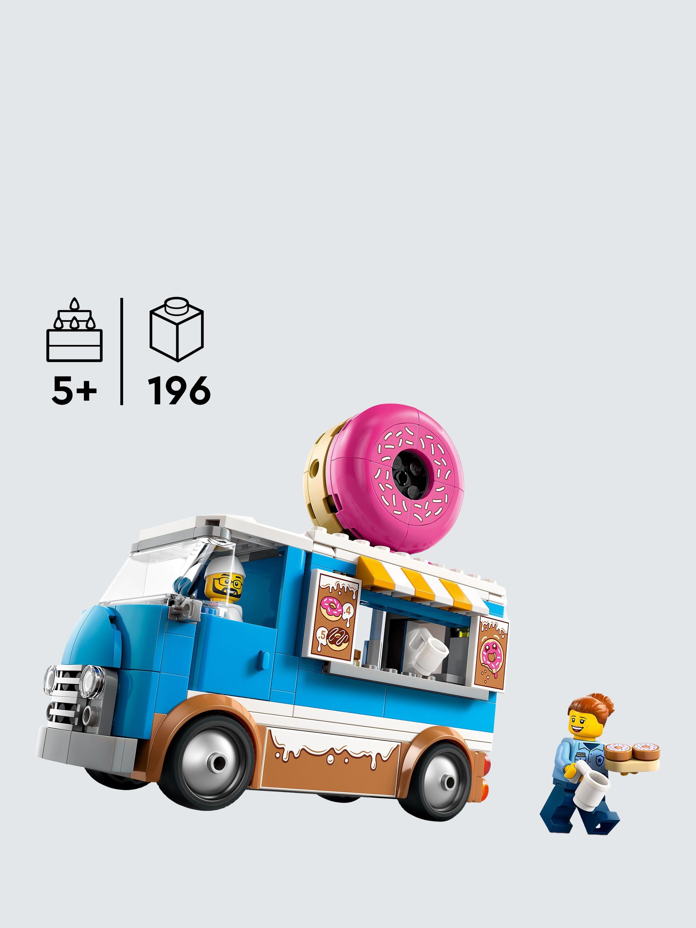 City Doughnut Truck Toy, Set with 2 Minifigures 60452