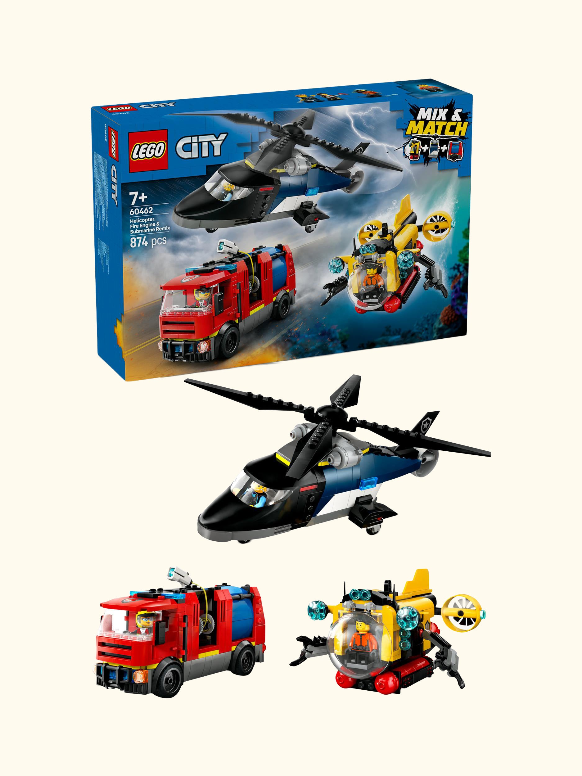 City Helicopter, Fire Engine & Submarine Remix 60462