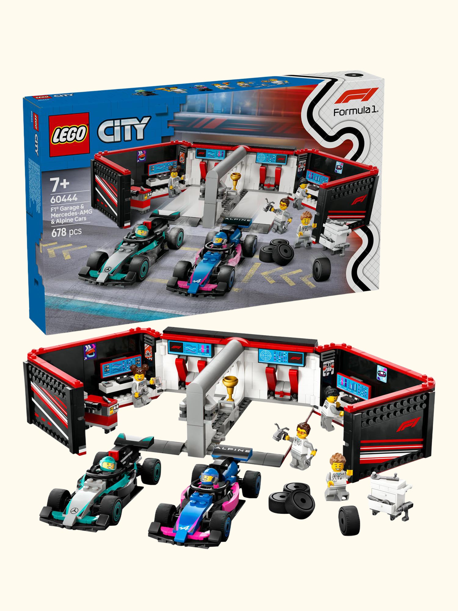 City F1 Garage & Mercedes-AMG & Alpine Cars Set 60444