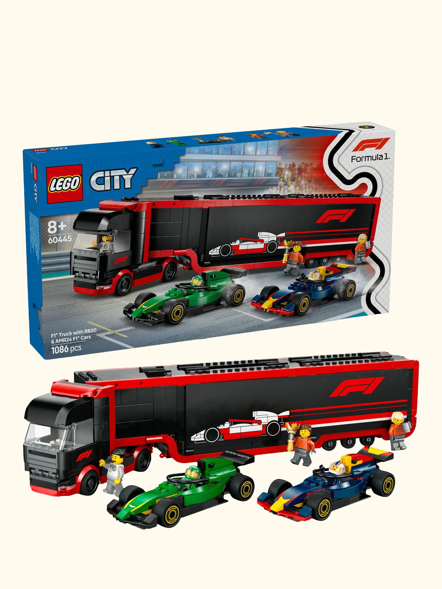 City F1 Truck with RB20 & AMR24 F1 Cars Playset 60445