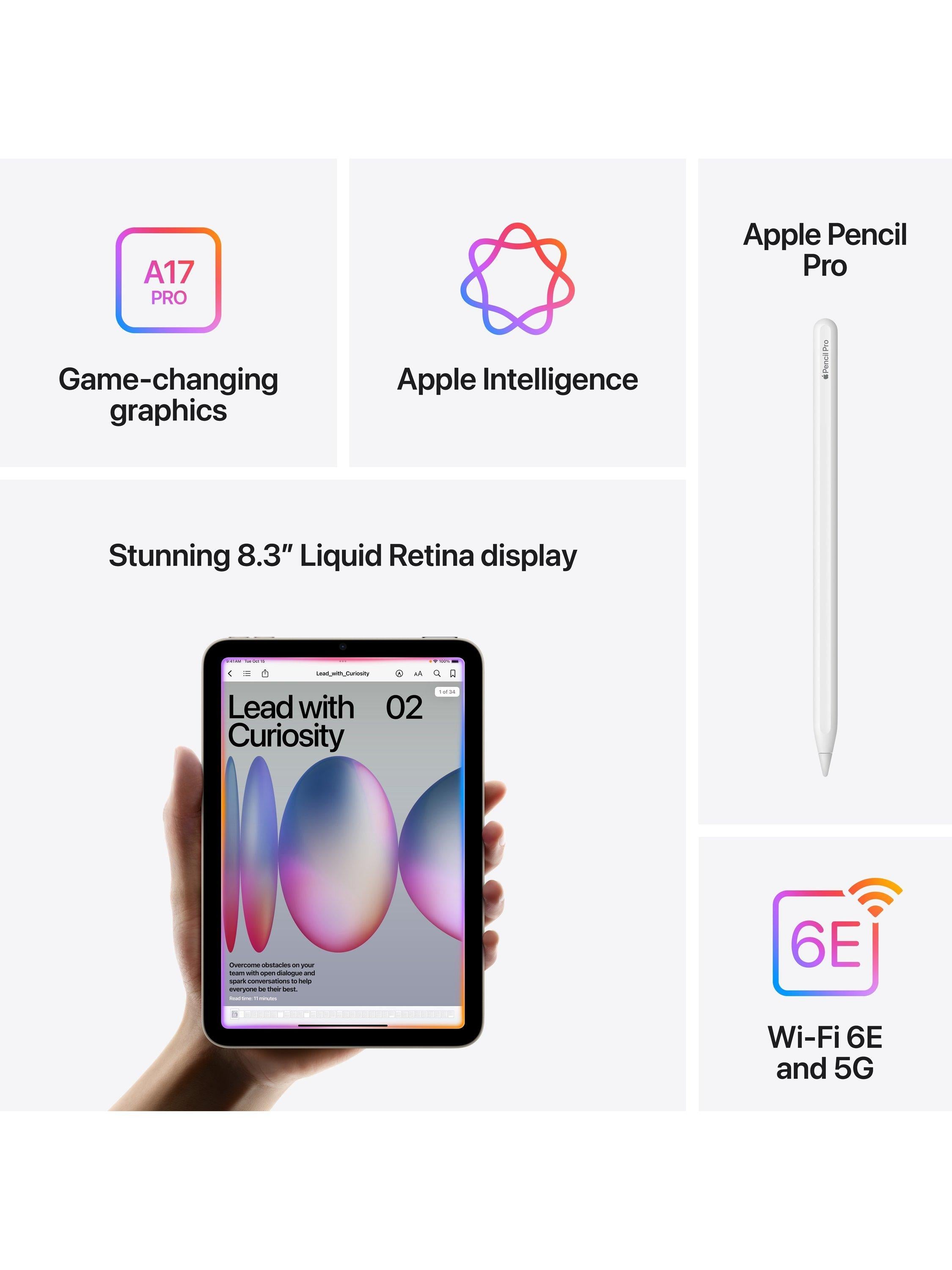 2024 Apple iPad mini, 8.3", A17 Pro Processor, iPadOS, Wi-Fi & Cellular, 128GB